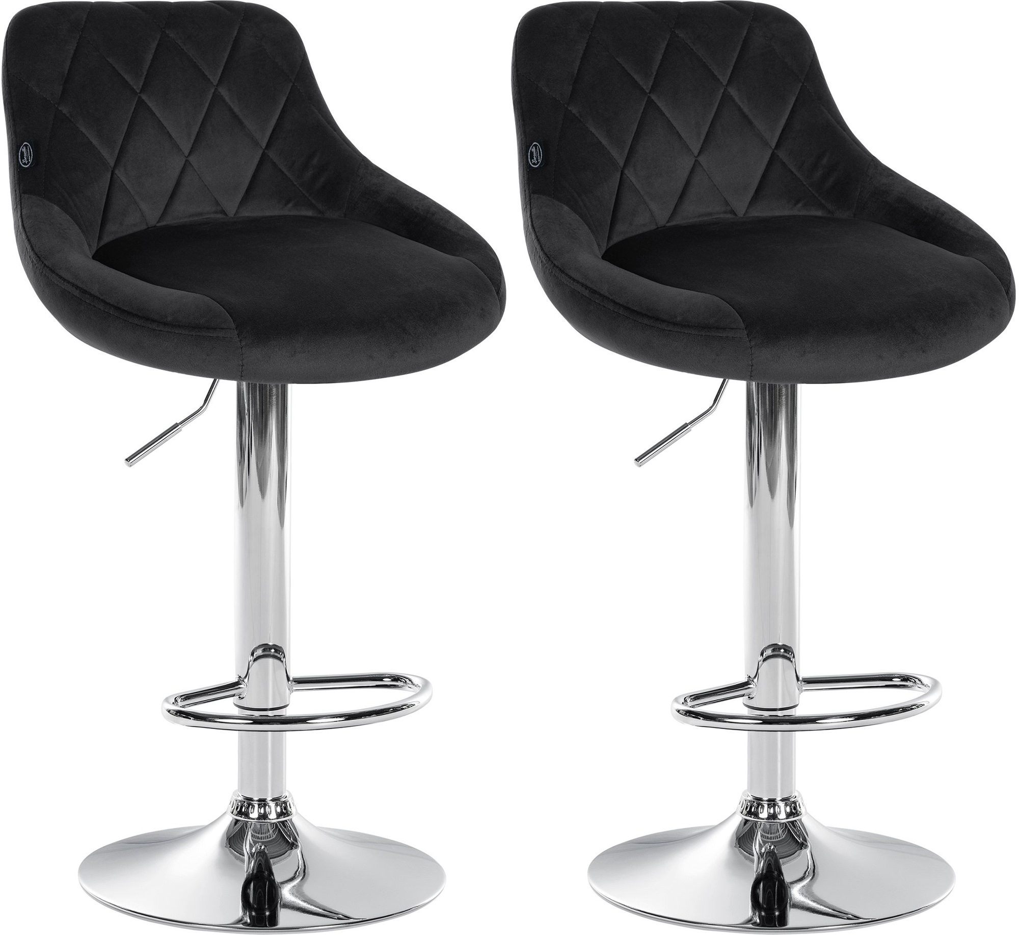 Lot De 2 Tabourets De Bar Lazio Velours Chrome Noir