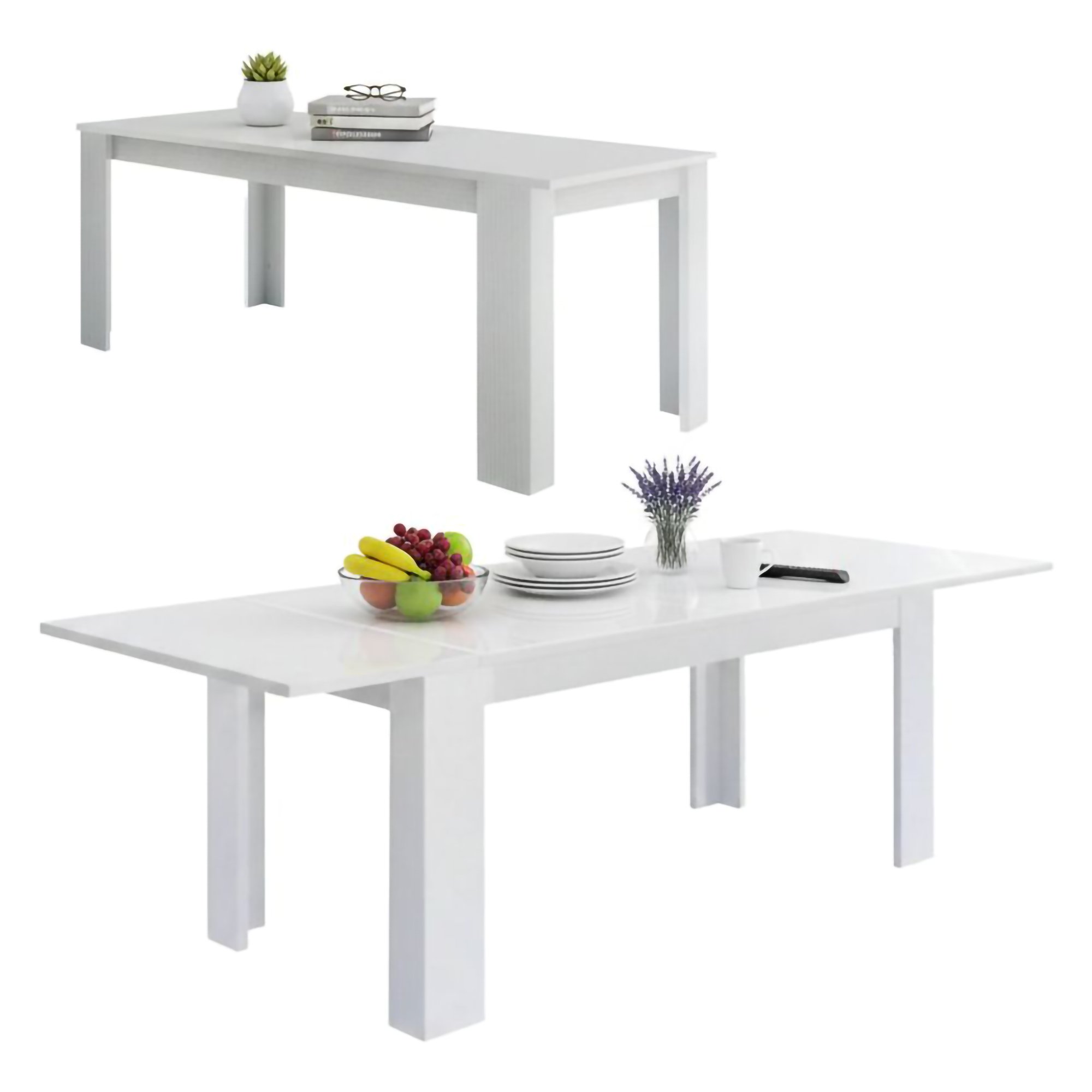 Table Extensible,effet Bois,blanc Antique,190x90h75 Cm