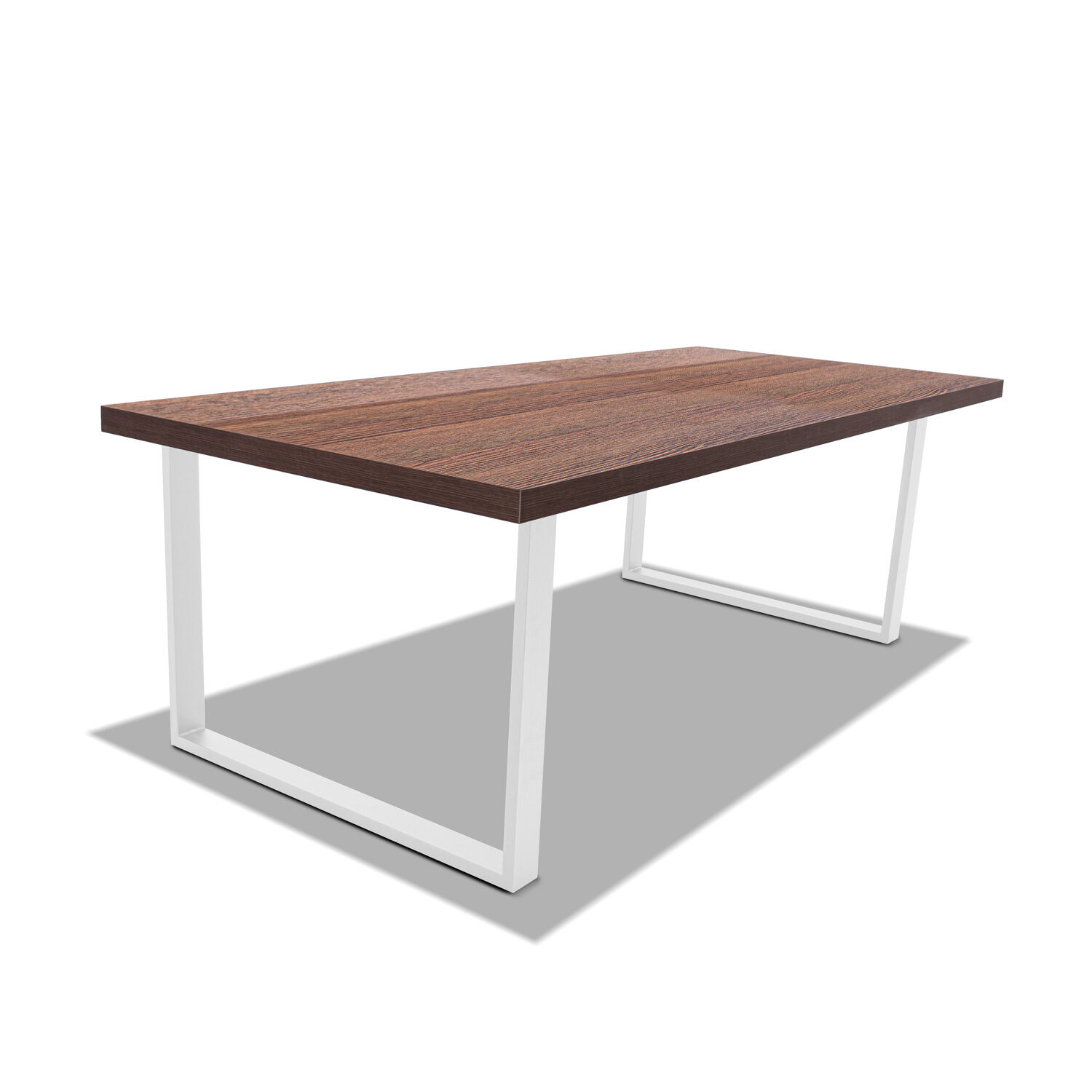 Table De Salle À Manger En Bois Et Métal - Pieds Blancs Carrés - 220x100 Cm