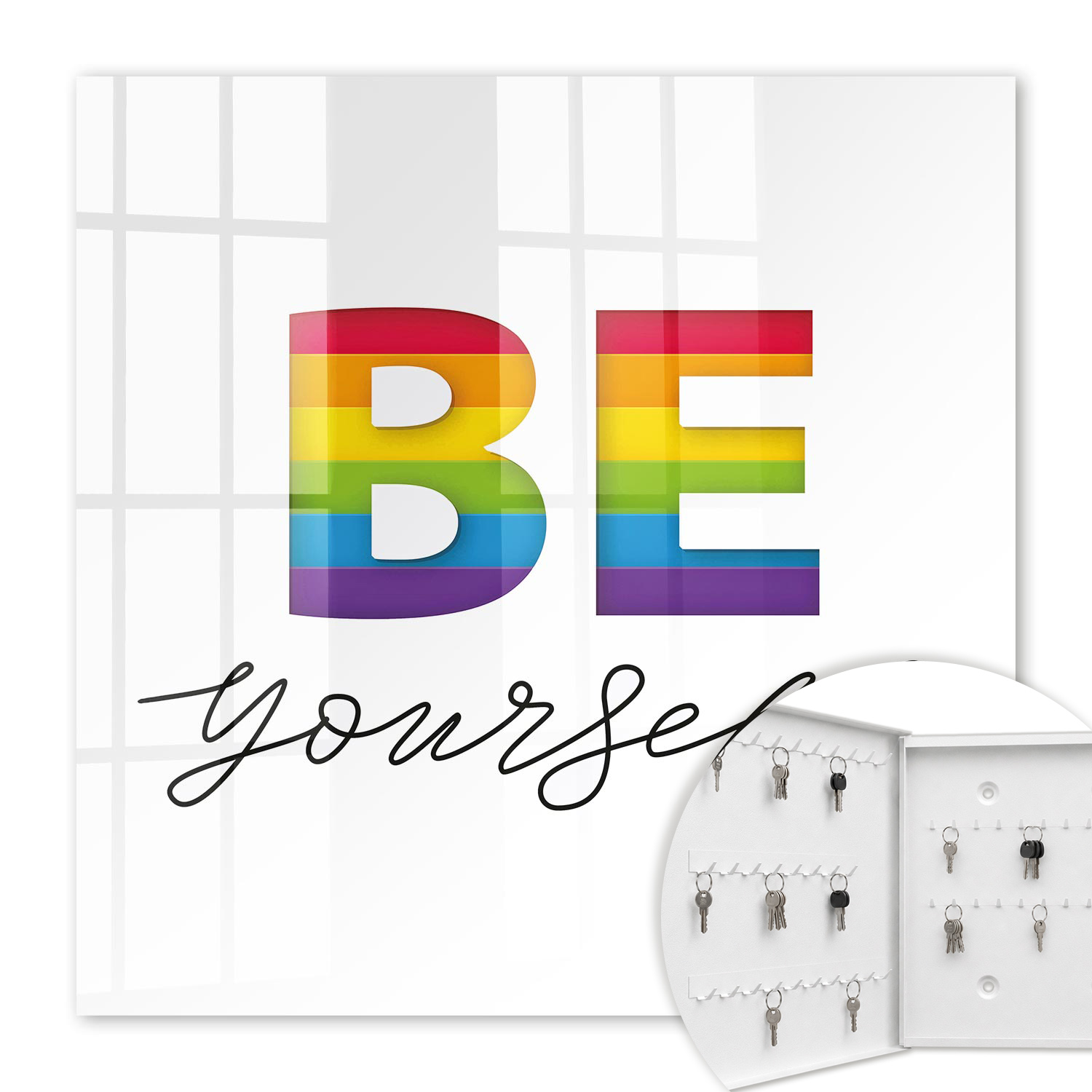 Armoire À Clés - (30 Cm X 30 Cm) - Boîte À Clés Murale - Coffret De Rangement Pour Clés - Couleur Blanche - Ouverture Vers La Gauche - Pour Maison Et Bureau - Motivation Authentique