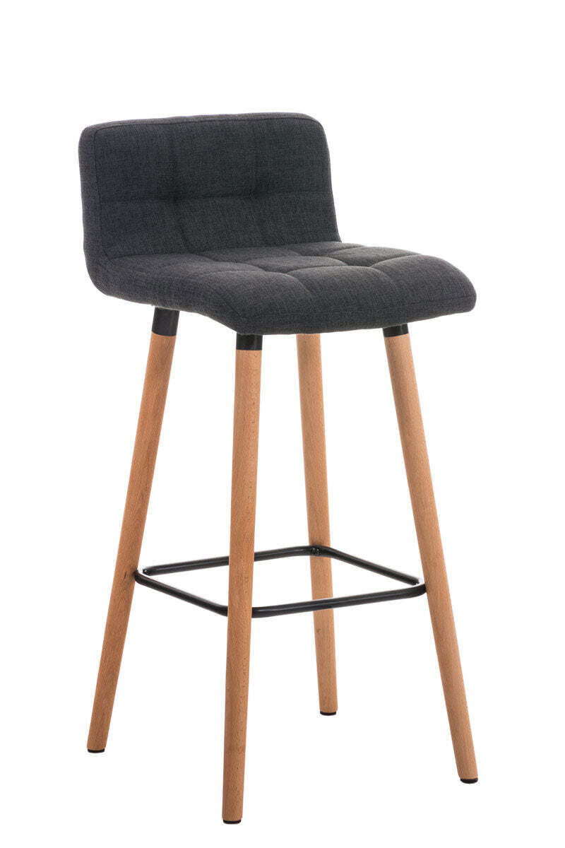 Tabouret De Bar En Tissu Gris Foncé Coutures Décoratives Pieds En Bois Avec Repose-pieds 10_0000048