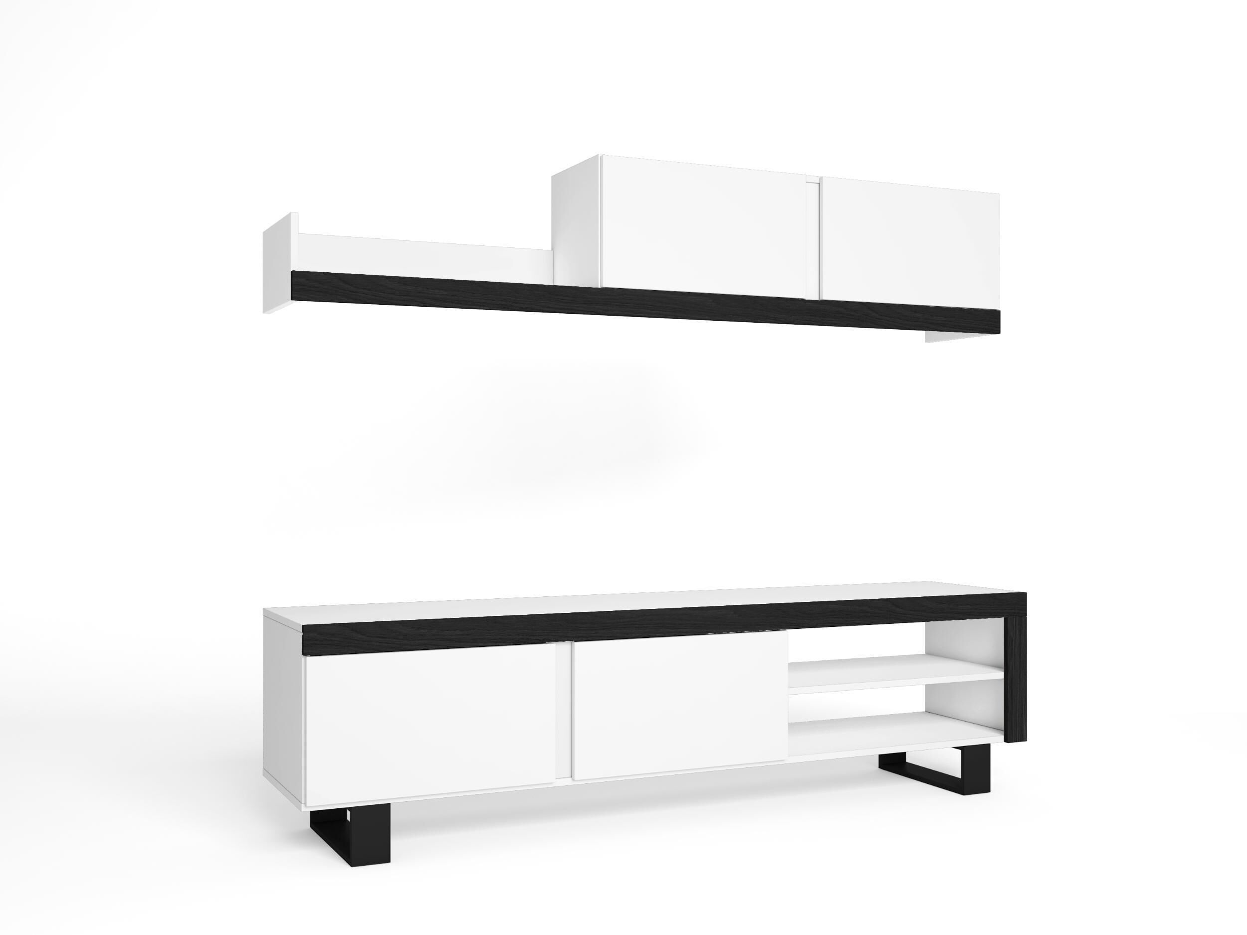 Salon Idem, 200x180x40cm, Ensemble De Meubles, Blanc Et Noir