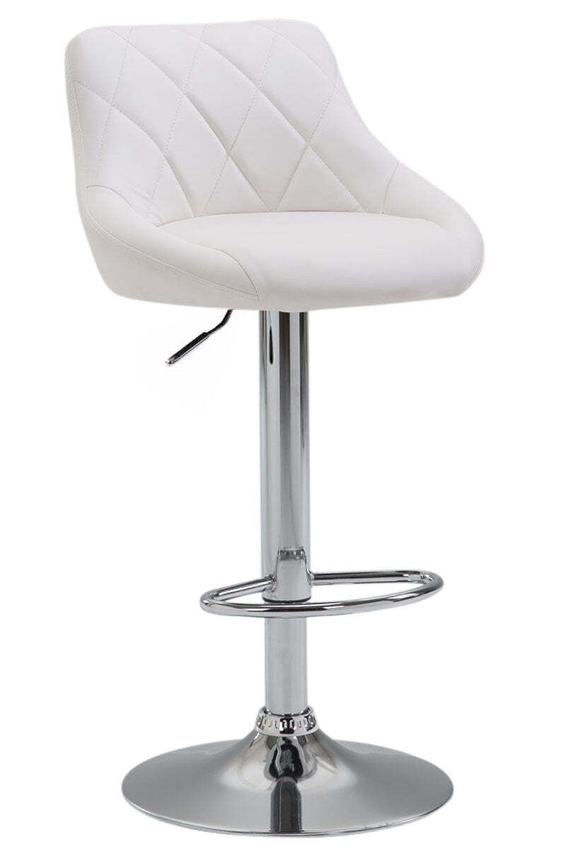 Tabouret De Bar En Synthétique Blanc Pivotant Avec Repose-pieds Coutures Décoratives 10_0000113
