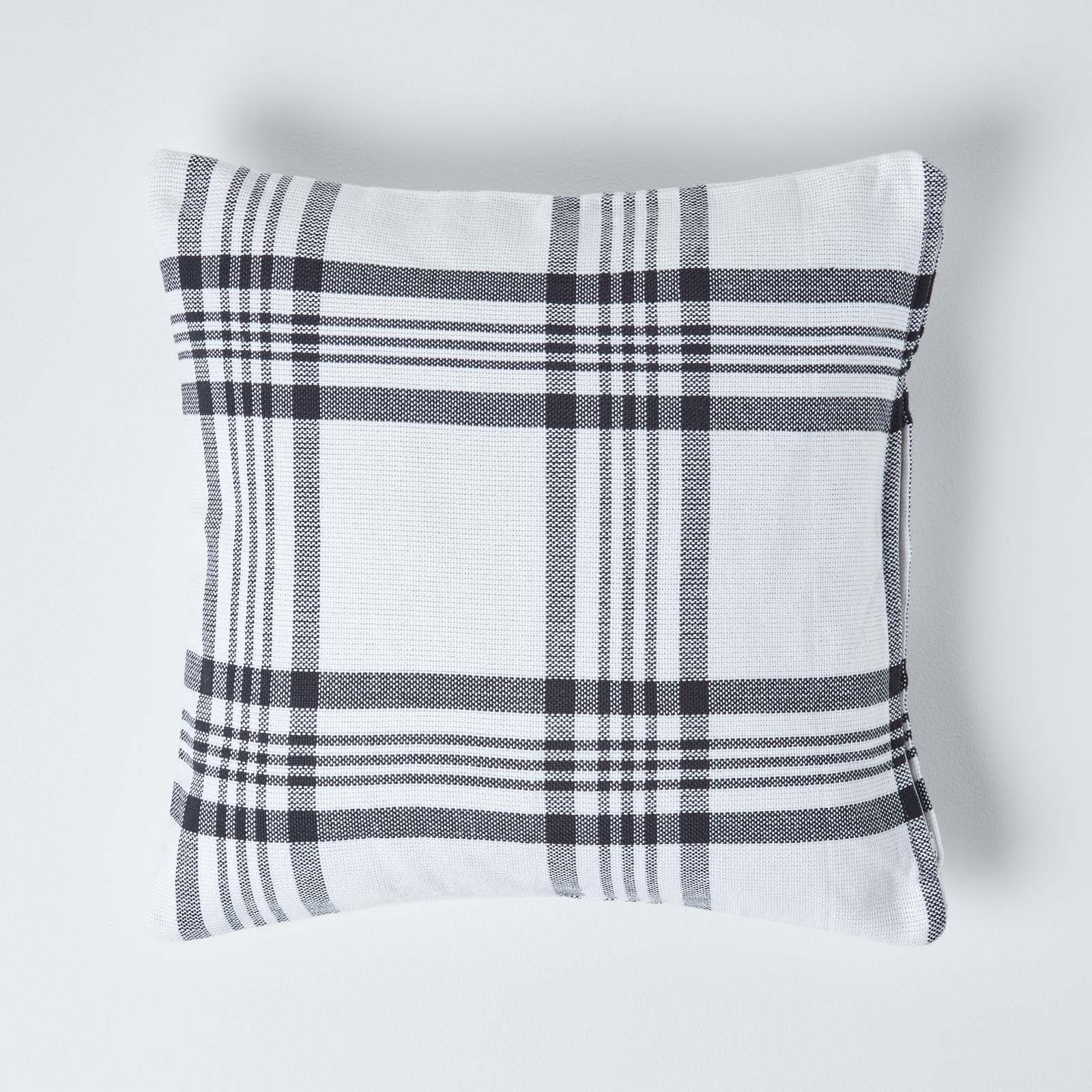Housse De Coussin Tartan À Carreaux Blanc Et Noir, 60x60cm - Homescapes