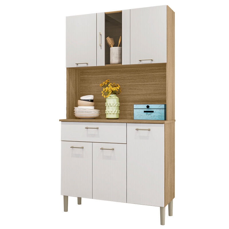 Buffet De Cuisine Beaux Meubles Pas Chers Kyra 6 Portes 1 Tiroir 5 Niches Chêne Blanc 92 X 170,5 X 36,3 Cm