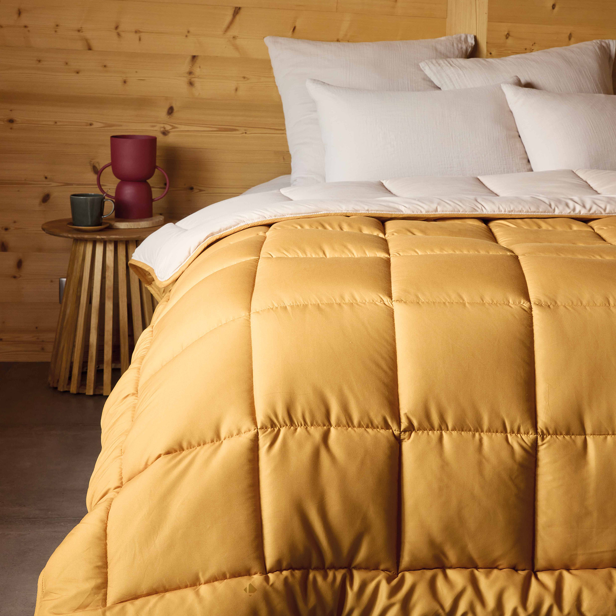 Couette Hiver 260x240 Cm Cocoon Bicolore Jaune Miel/galet Garnissage Fibre Polyester