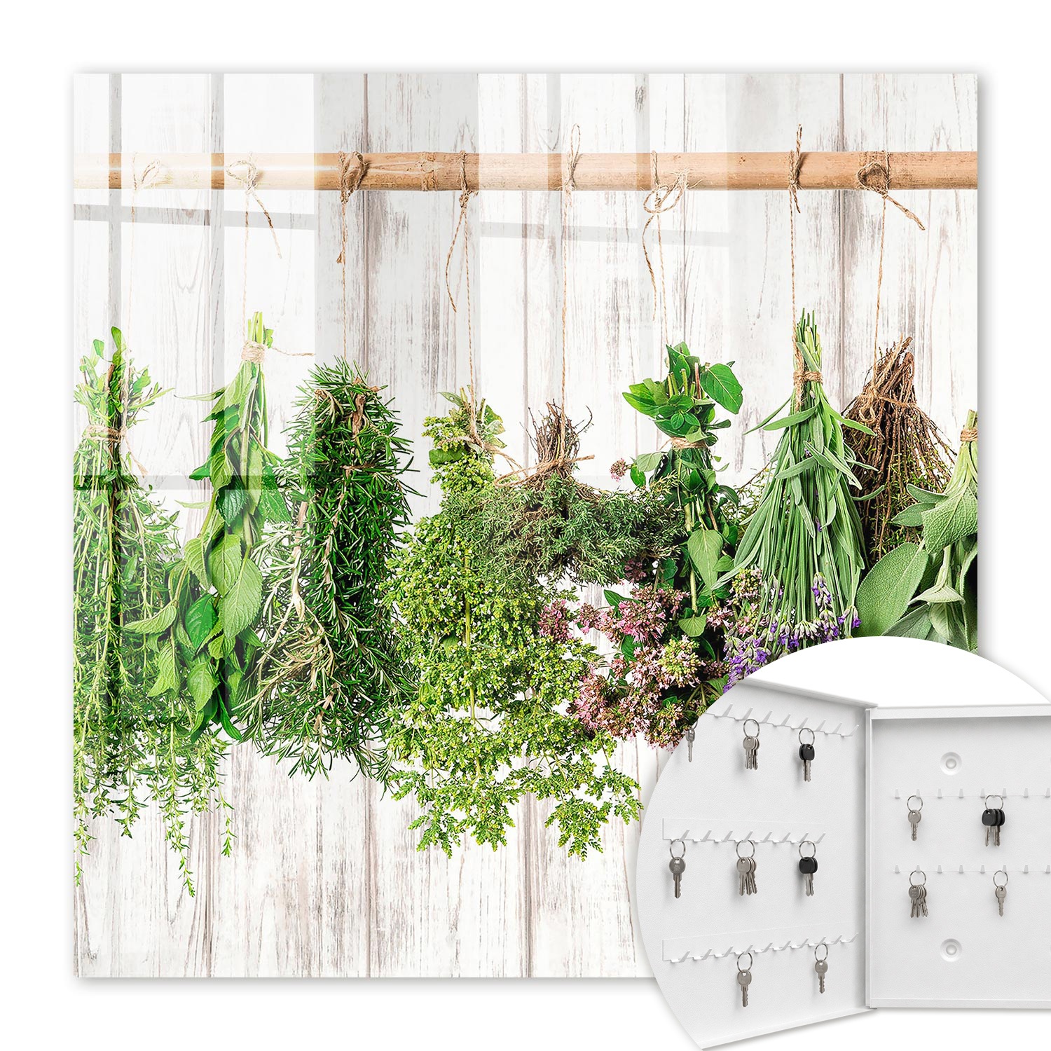 Armoire À Clés - (30 Cm X 30 Cm) - Boîte À Clés Murale - Coffret De Rangement Pour Clés - Couleur Blanche - Ouverture Vers La Gauche - Pour Maison Et Bureau - Herbes Séchées