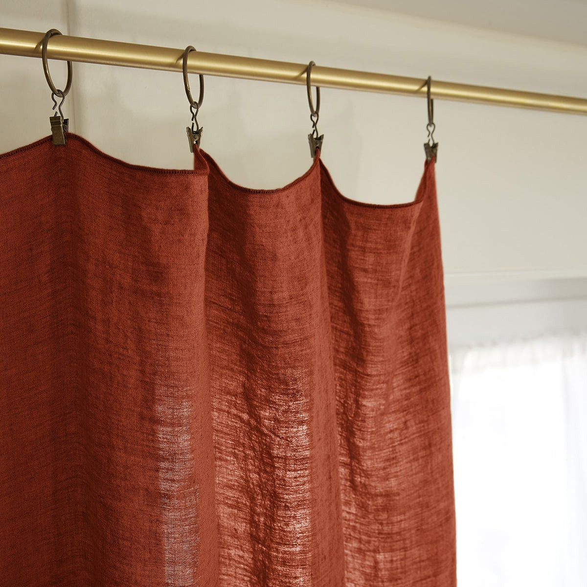 Margaux - Rideau Ajustable 140x270cm Lin Lavé Paprika + 8 Anneaux Pince
