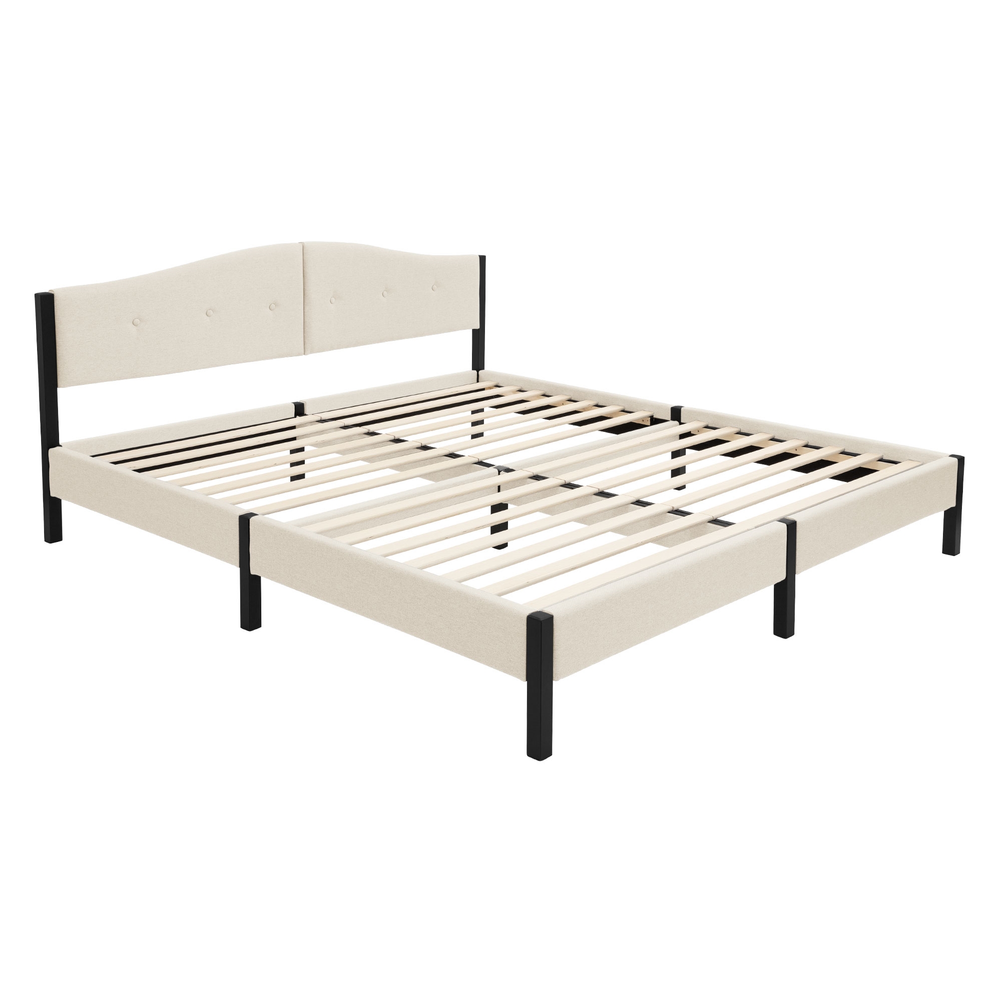 Ml-design Lit Rembourré 180x200 Cm Beige Cadre De Lit Double Avec Sommier À Lattes Et Têtière Capitonné En Tissu De Lin Structure Robuste Stable En Acier Mobilier Pour Chambre À Coucher Montage Simple