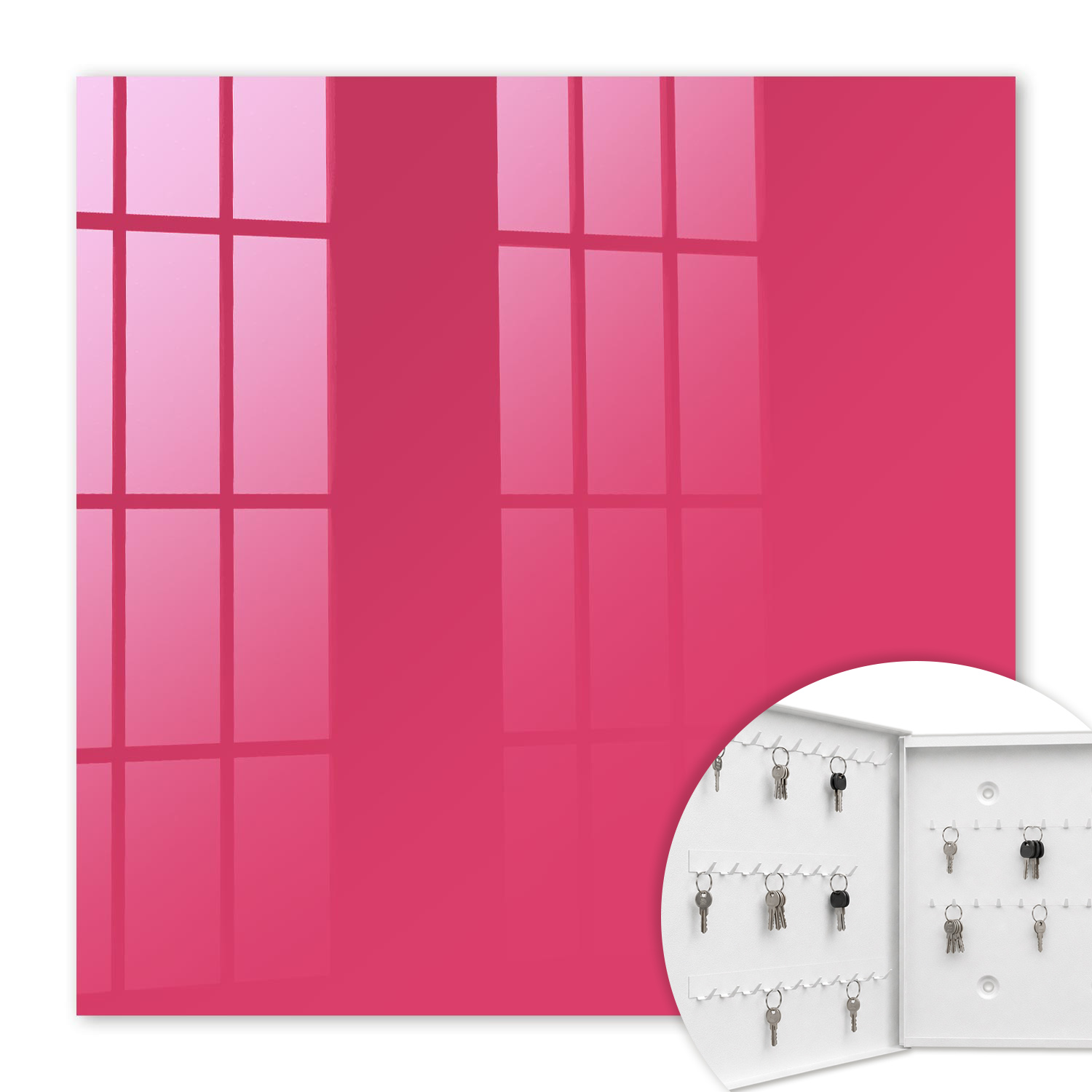 Armoire À Clés - (30 Cm X 30 Cm) - Boîte À Clés Murale - Coffret De Rangement Pour Clés - Couleur Blanche - Ouverture Vers La Gauche - Pour Maison Et Bureau - Rose Énergétique