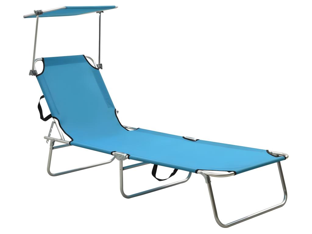 Transat Chaise Longue Bain De Soleil Lit De Jardin Terrasse Meuble D'extérieur Pliable Avec Auvent Bleu Aluminium 02_001