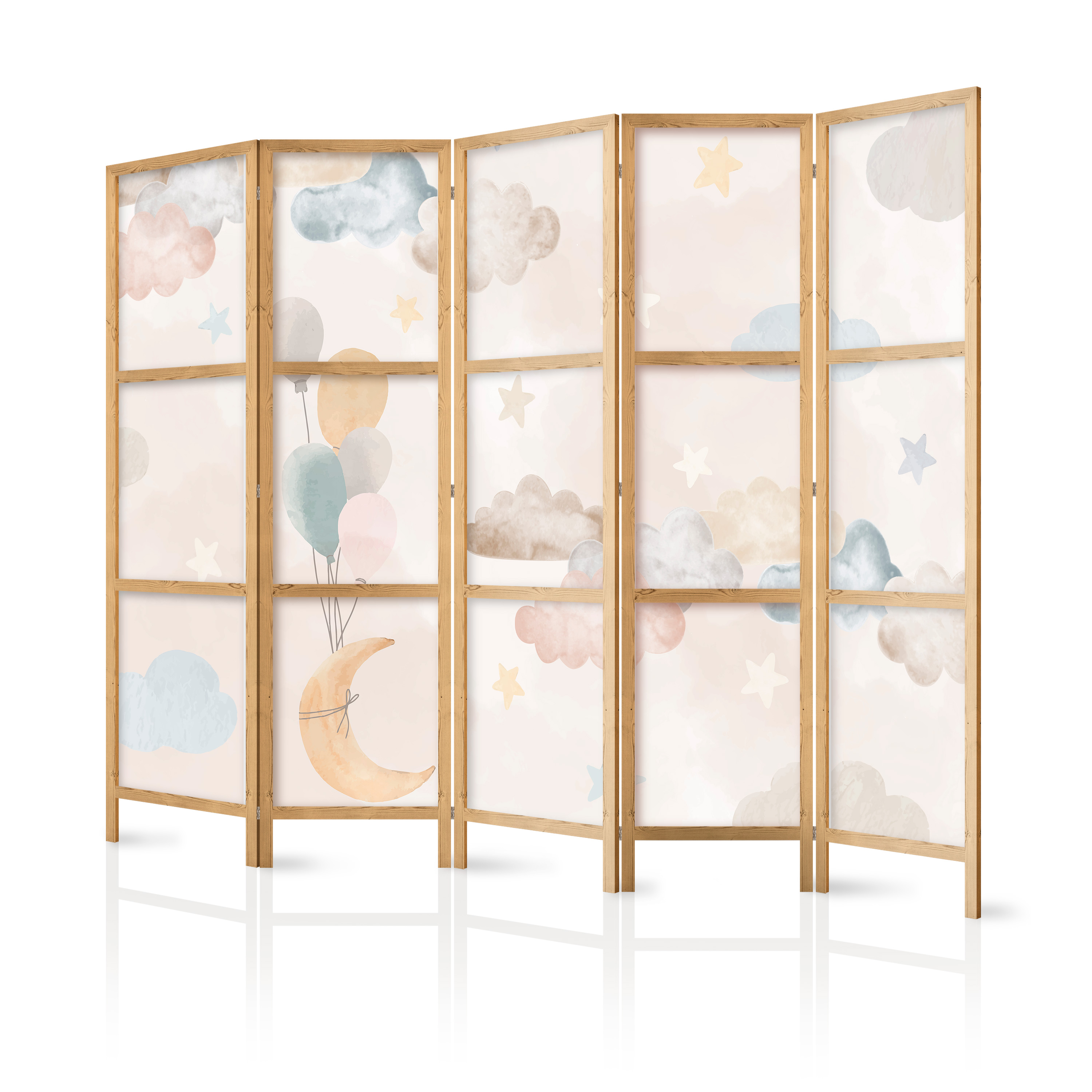Paravent Japonais -lune Avec Des Ballonssur Fond Beige Clair. 225x172