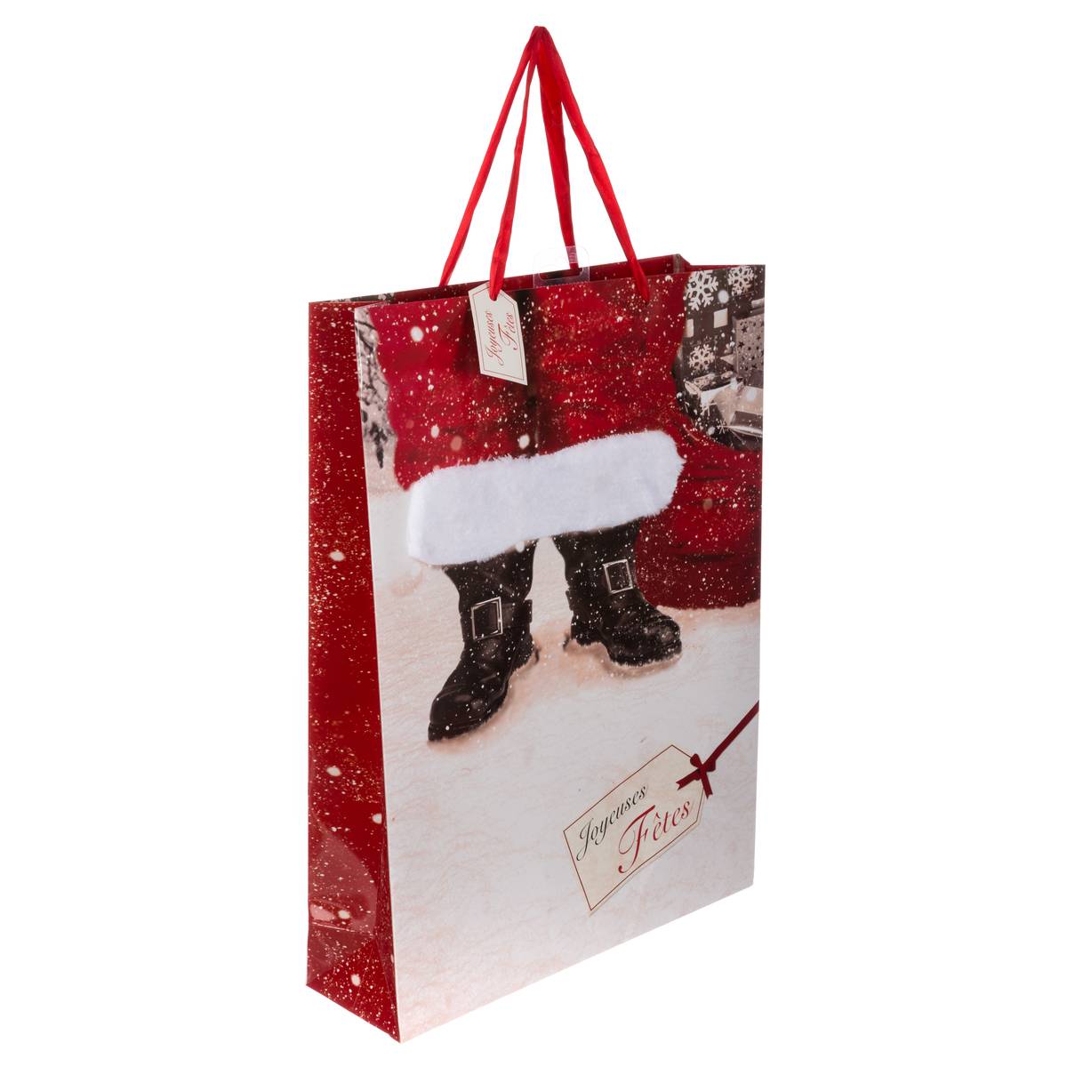 Sac Cadeau Imprimé Grande Taille Père Noël Avec Fourrure - Feeric Lights & Christmas