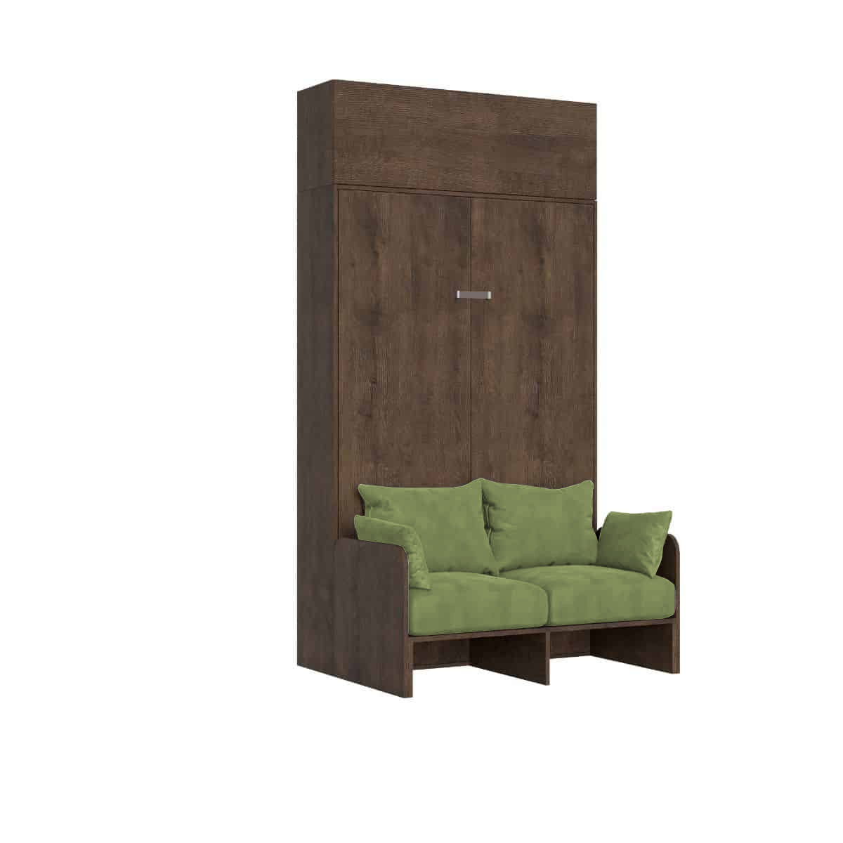 Lit Double Escamotable Français Kentaro 140 Cm Avec Canapé Et Élément Mural En Noyer, Vert