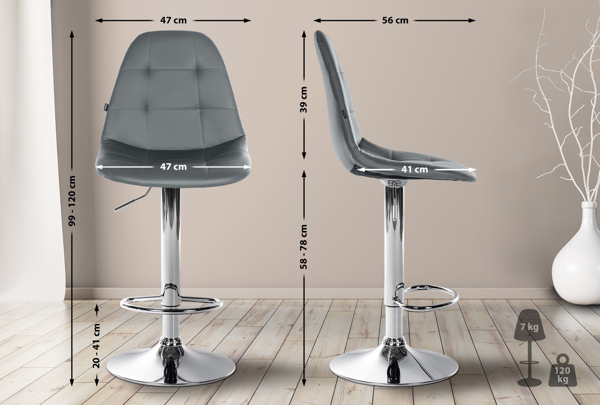 Tabouret De Bar Elmore Simili Cuir C Gris