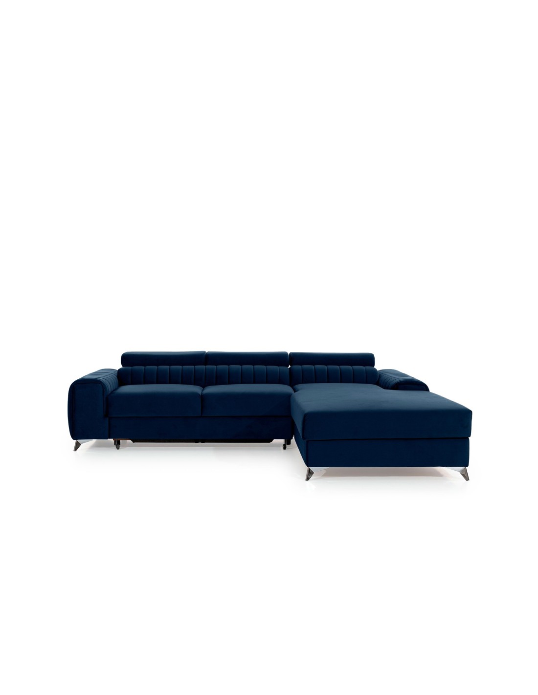 Canapé D'Angle Droit Bleu Foncé Convertible 3 Places Jayson Avec Méridienne Longue