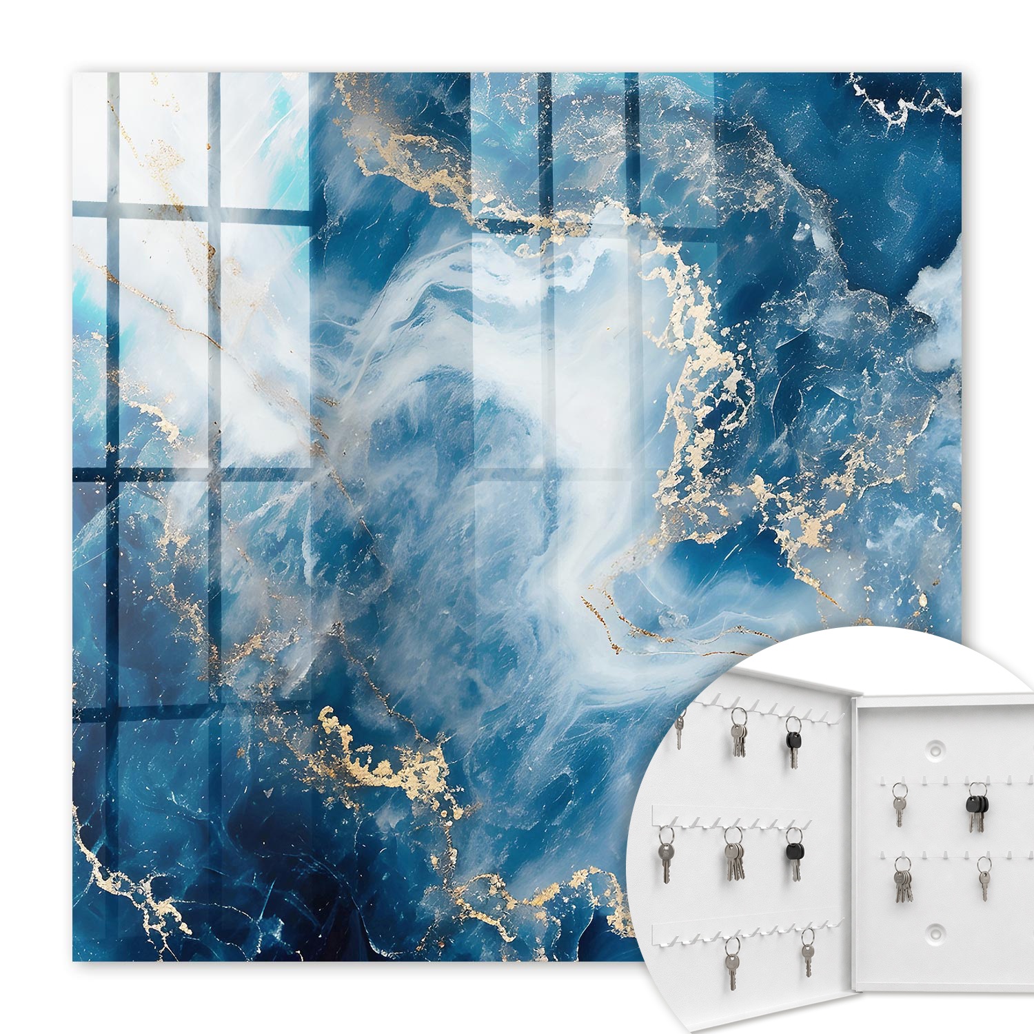 Armoire À Clés - (30 Cm X 30 Cm) - Boîte À Clés Murale - Coffret De Rangement Pour Clés - Couleur Blanche - Ouverture Vers La Gauche - Pour Maison Et Bureau - Abstraction Onirique