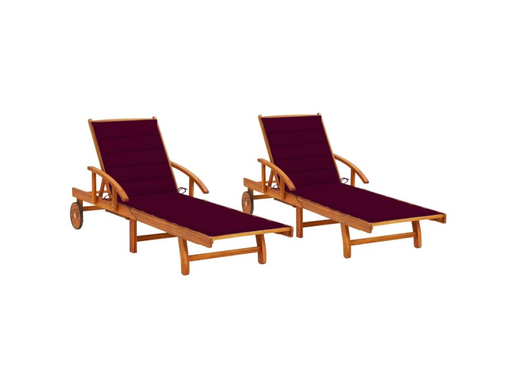 Lot De 2 Transats Chaise Longue Bain De Soleil Lit De Jardin Terrasse Meuble D'extérieur Avec Coussins Bois D'acacia Sol