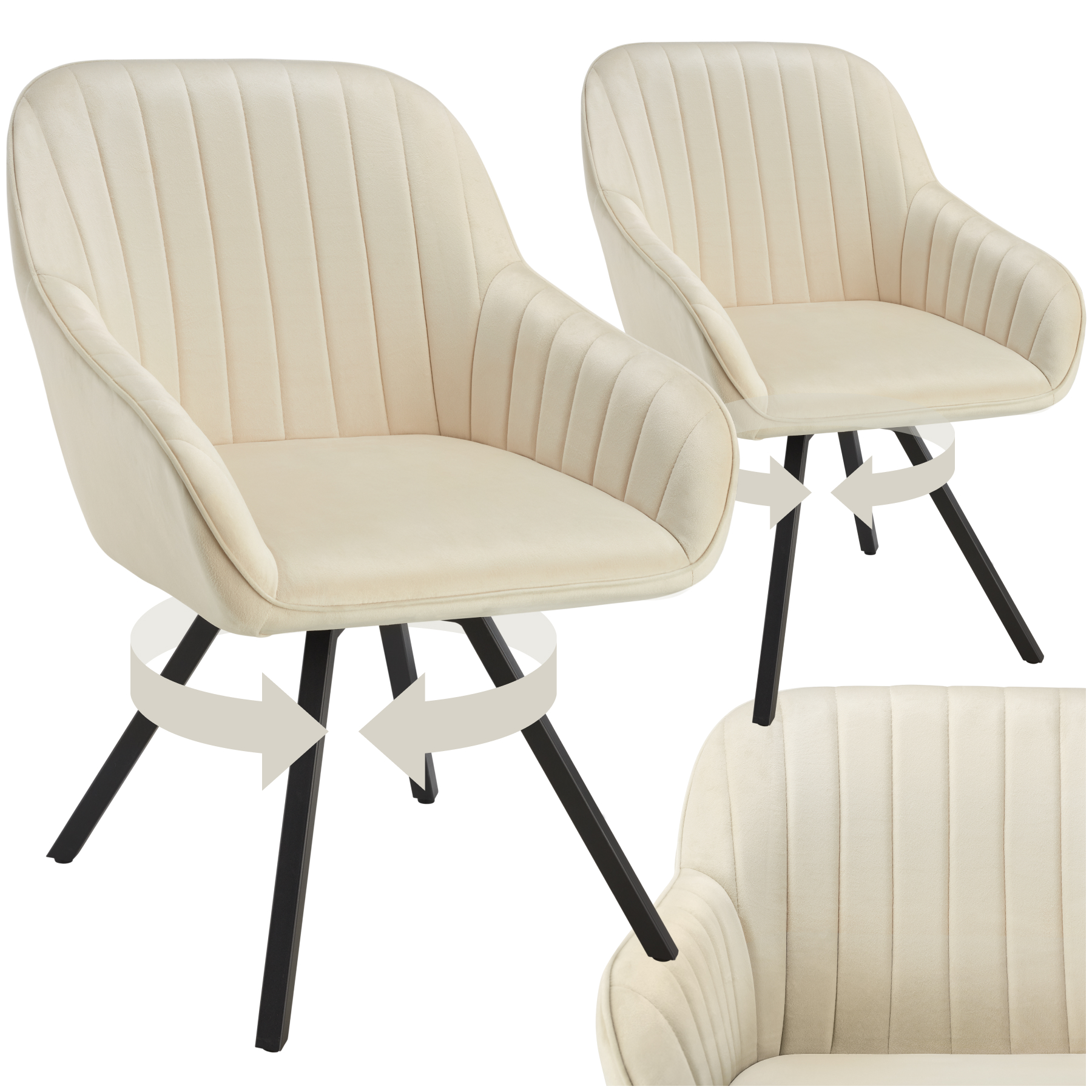 Lot 2 Chaises Pivotantes À 360° Avec Accoudoirs Velours Crèmes