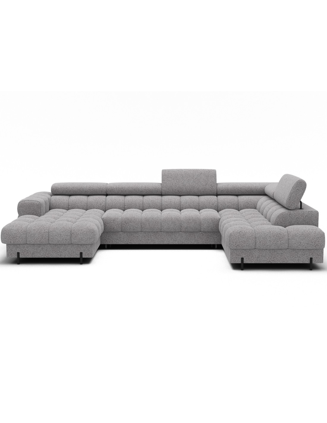 Canapé Panoramique Convertible Gris Chiné Clair Angle Droit Feraria 358x93x202cm