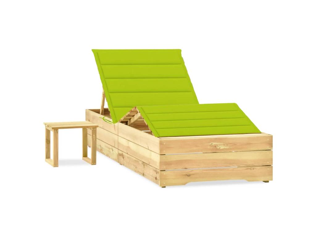 Transat Chaise Longue Bain De Soleil Lit De Jardin Terrasse Meuble D'extérieur 198 Cm Avec Table Et Coussin Pin Imprégné