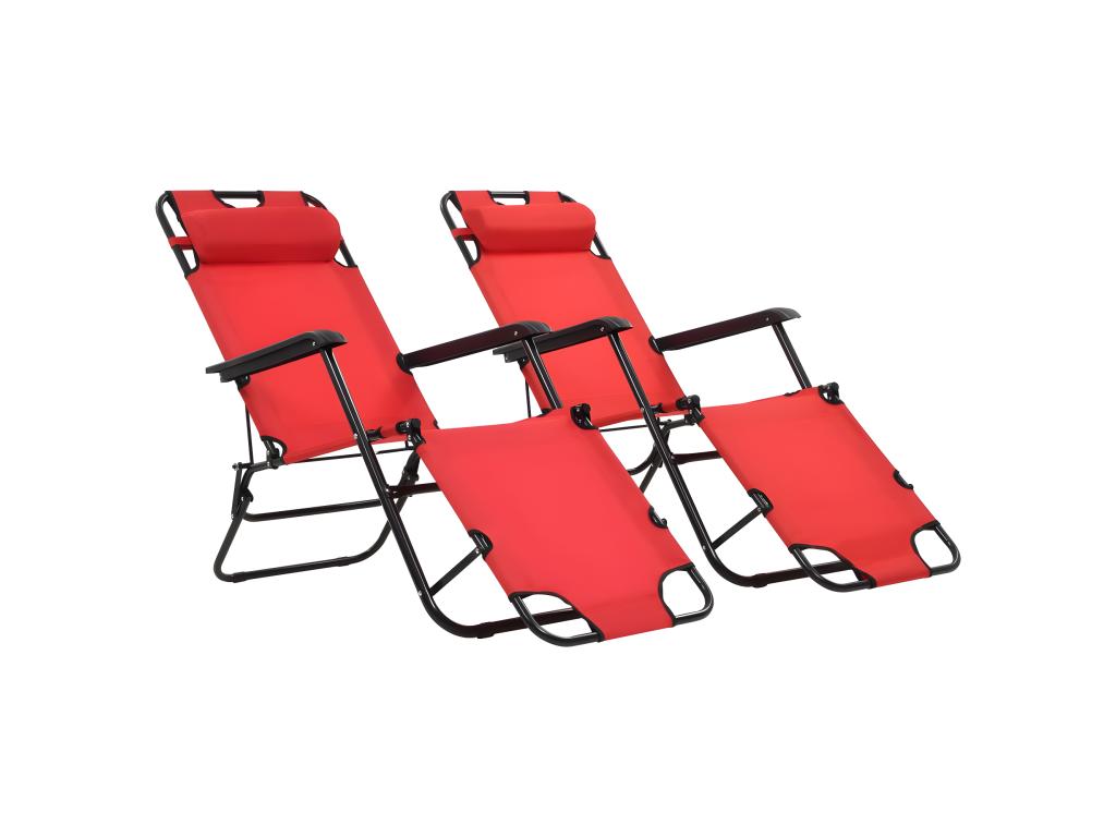 Lot De Deux Chaises Longues Pliables Avec Repose-pied Acier Rouge 02_0011945