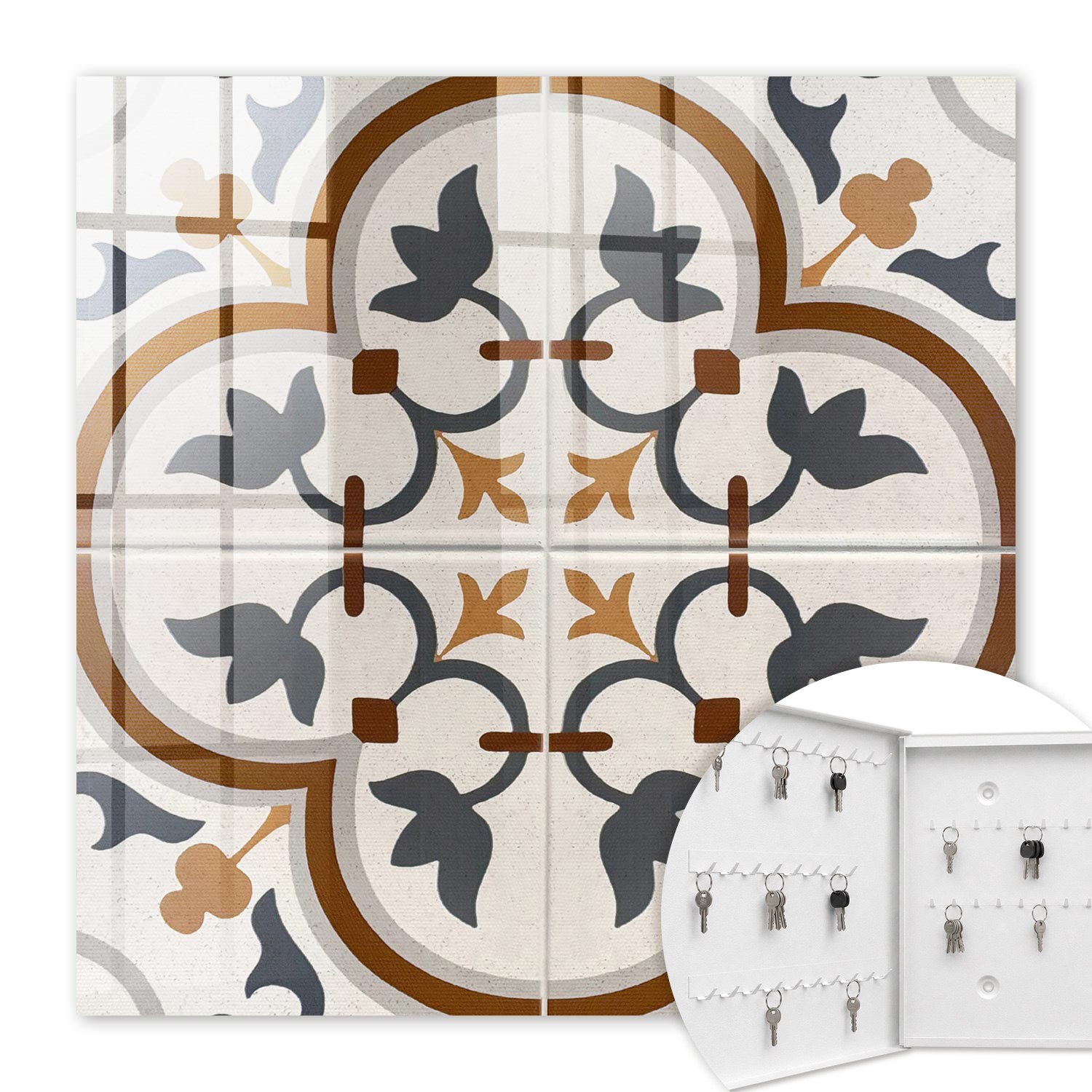 Armoire À Clés - (30 Cm X 30 Cm) - Boîte À Clés Murale - Coffret De Rangement Pour Clés - Couleur Blanche - Ouverture Vers La Gauche - Pour Maison Et Bureau - Élégance Géométrique