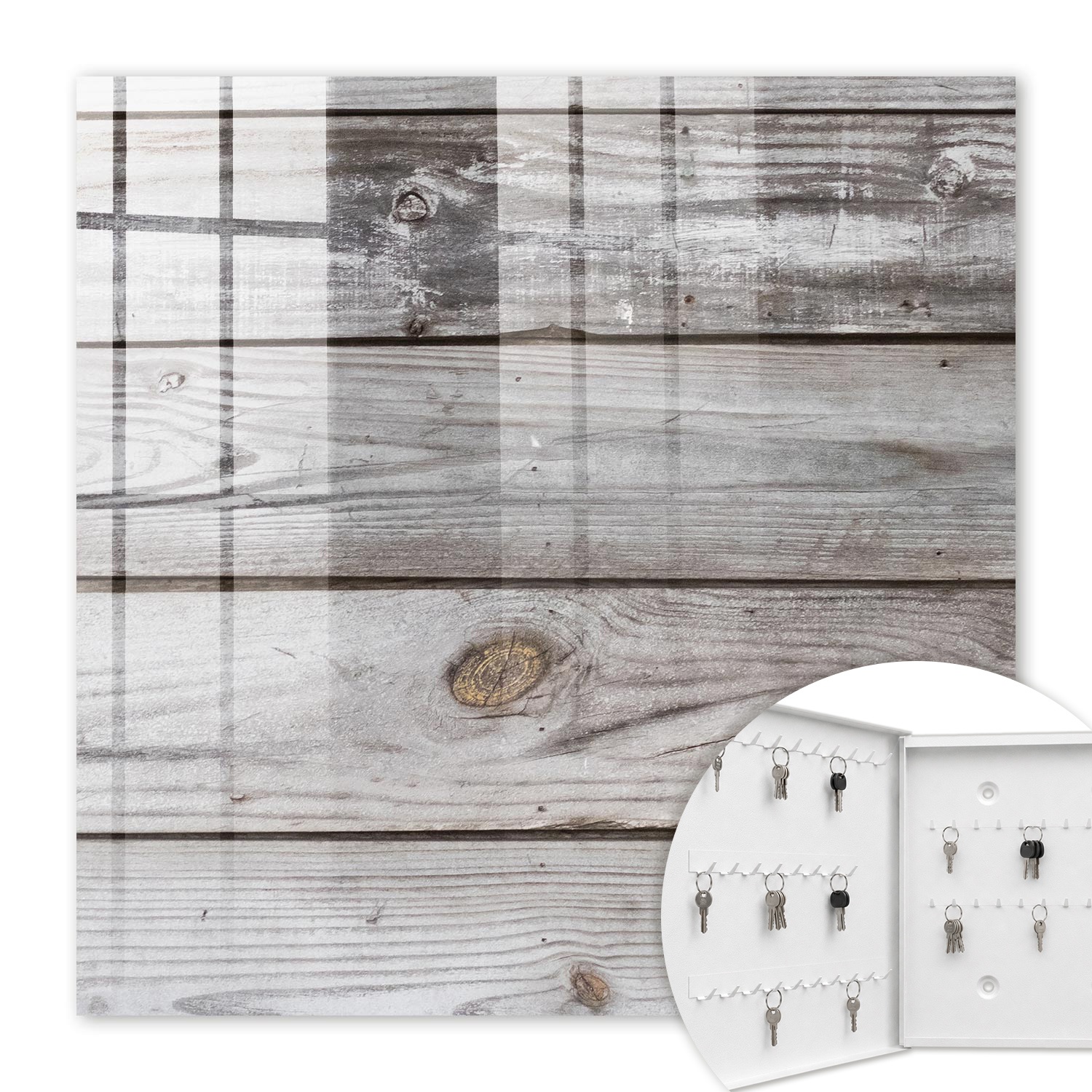 Armoire À Clés - (30 Cm X 30 Cm) - Boîte À Clés Murale - Coffret De Rangement Pour Clés - Couleur Blanche - Ouverture Vers La Gauche - Pour Maison Et Bureau - Texture Bois