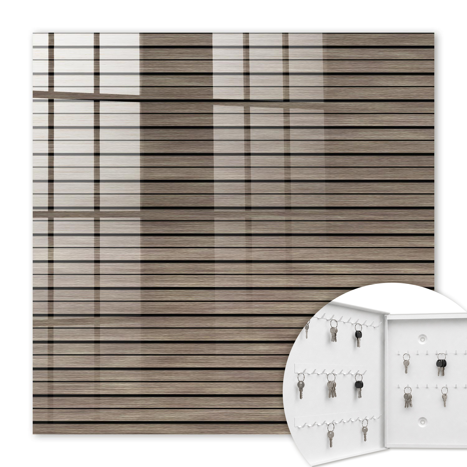 Armoire À Clés - (30 Cm X 30 Cm) - Boîte À Clés Murale - Coffret De Rangement Pour Clés - Couleur Blanche - Ouverture Vers La Gauche - Pour Maison Et Bureau - Planches De Bois