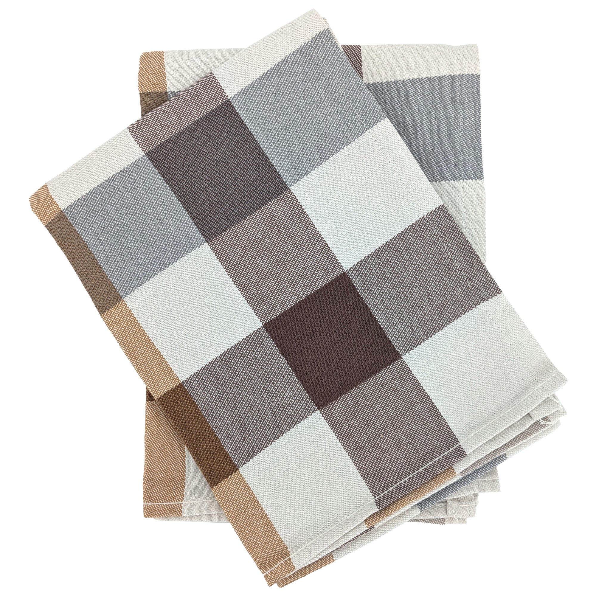Lot De 2 Torchons De Cuisine Toile Terra 50x70 Cm Vichy Marron Camel
