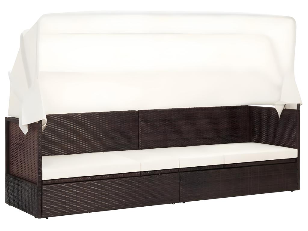 Transat Chaise Longue Bain De Soleil Lit De Jardin Terrasse Meuble D'extérieur Avec Auvent Résine Tressée Marron 02_0012