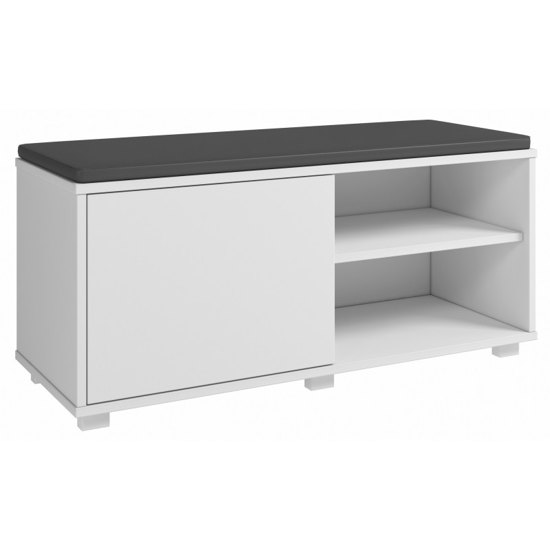 Meuble Bout De Lit Beaux Meubles Pas Chers 1 Porte 4 Niches Blanc L90 H42,5 P35 Cm