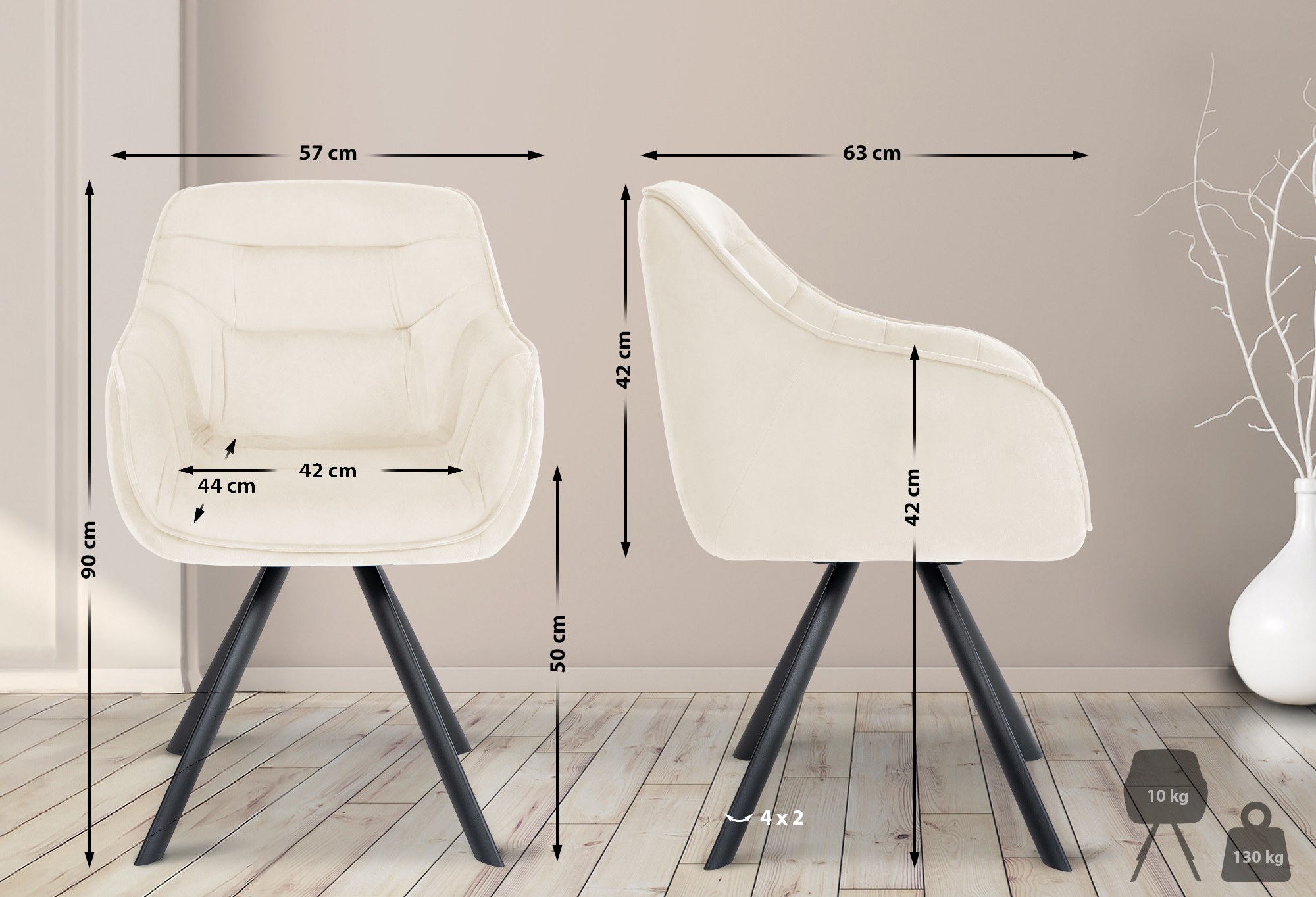 Chaise En Velours Russel Crème