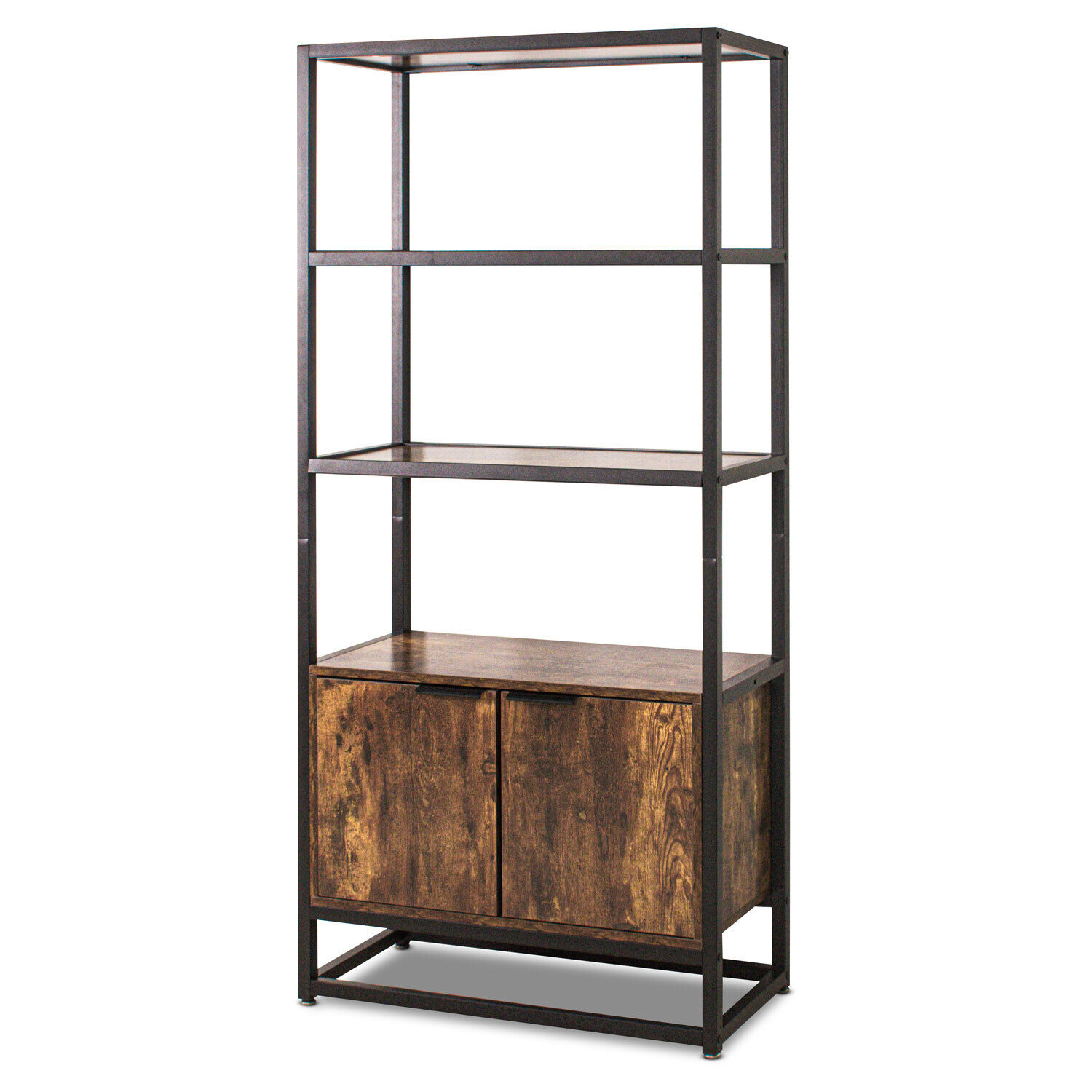 Edo - Bibliothèque, Étagère À 3 Niveaux Et 2 Portes De Style Industriel, 76x33xh163 Cm