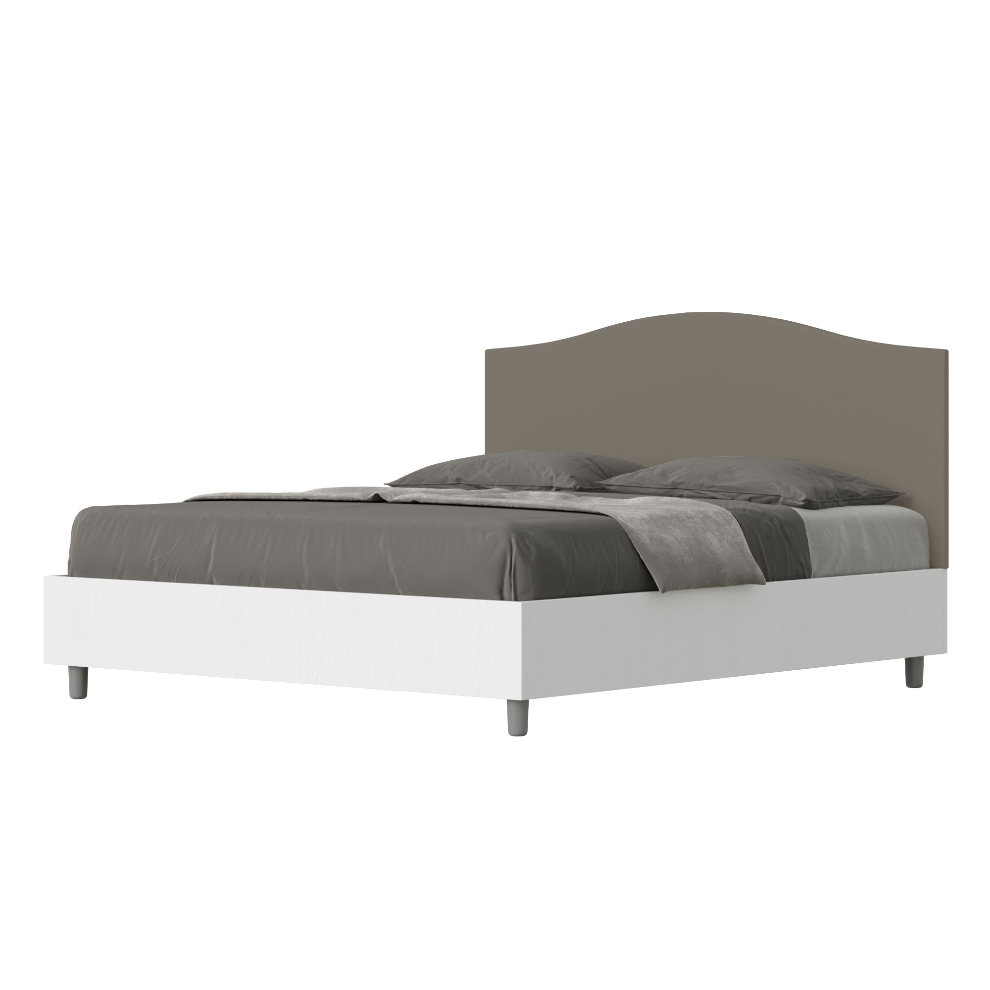 Lit Coffre 160x190 Structure Frêne Blanc Tête De Lit Similicuir Cappuccino Grace