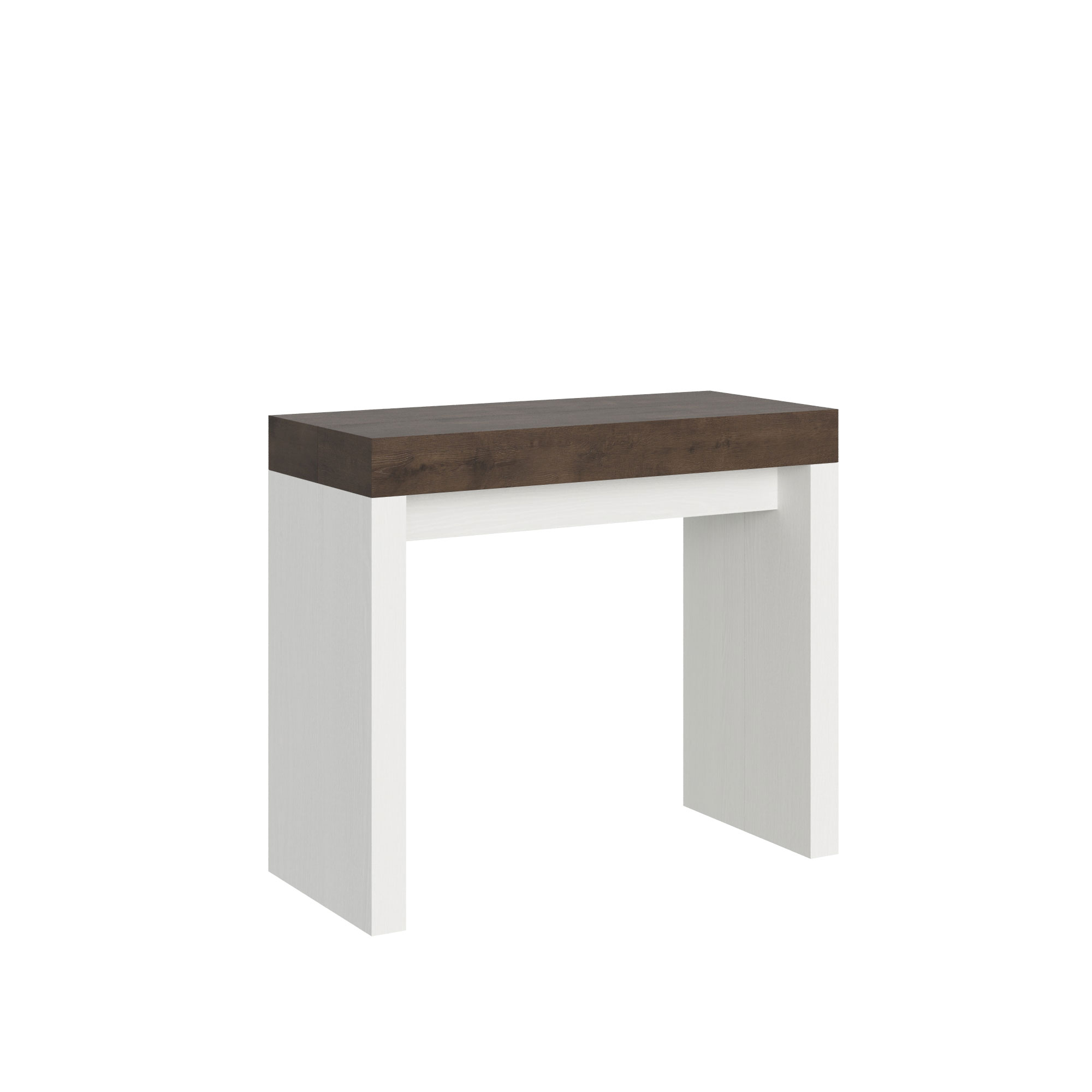 Console Extensible 90x40/300 Cm Plateau Roxell Mix Noyer Structure Frêne Blanc