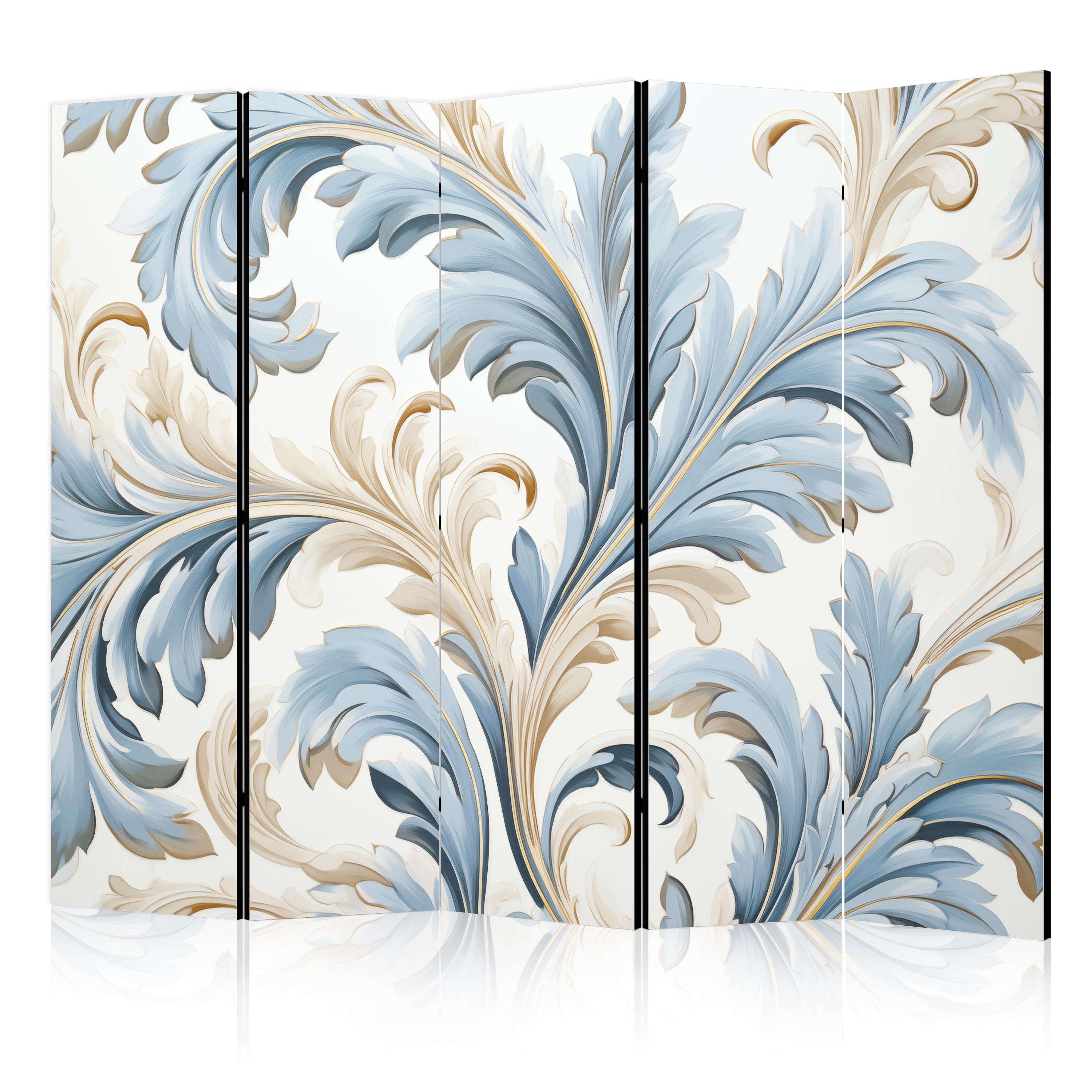 Paravent - Ornements Baroques Aux Couleurs Bleu Crème Clair 225x172
