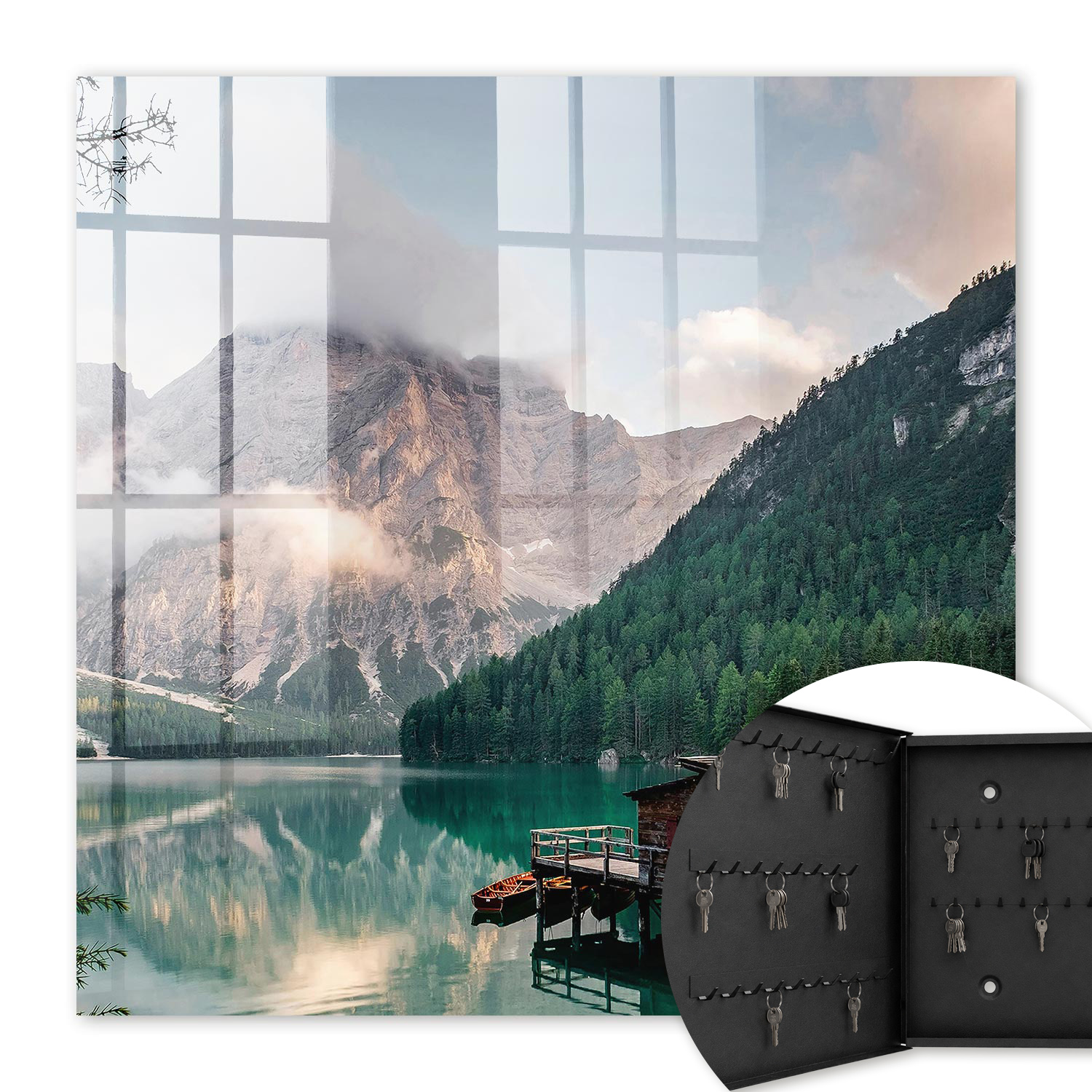 Armoire À Clés - (30 Cm X 30 Cm) - Boîte À Clés Murale - Coffret De Rangement Pour Clés - Couleur Noire - Ouverture Vers La Gauche - Pour Maison Et Bureau - Magie Des Montagnes