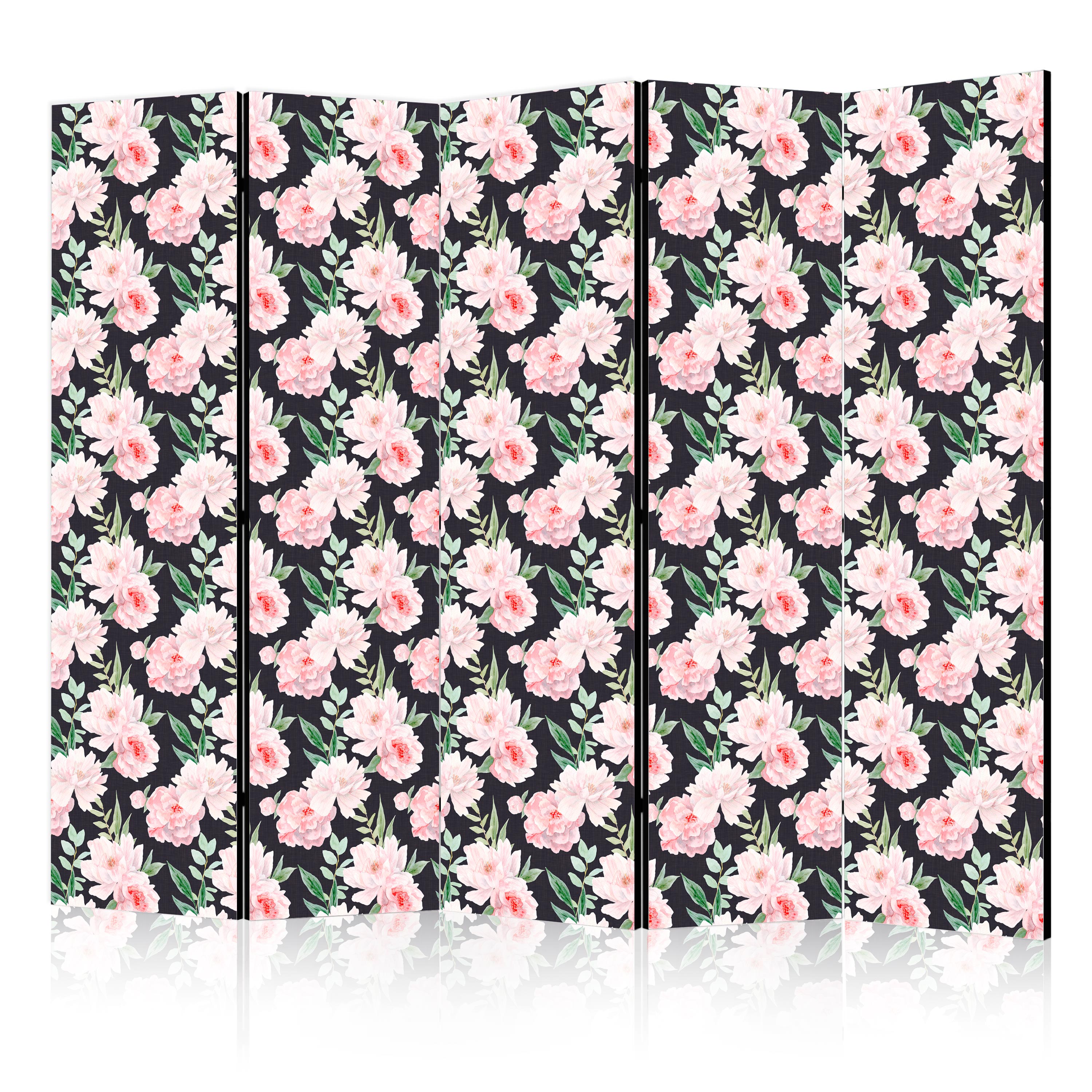 Paravent -fleurs Roses Et Feuilles Vertesgraphite 225x172