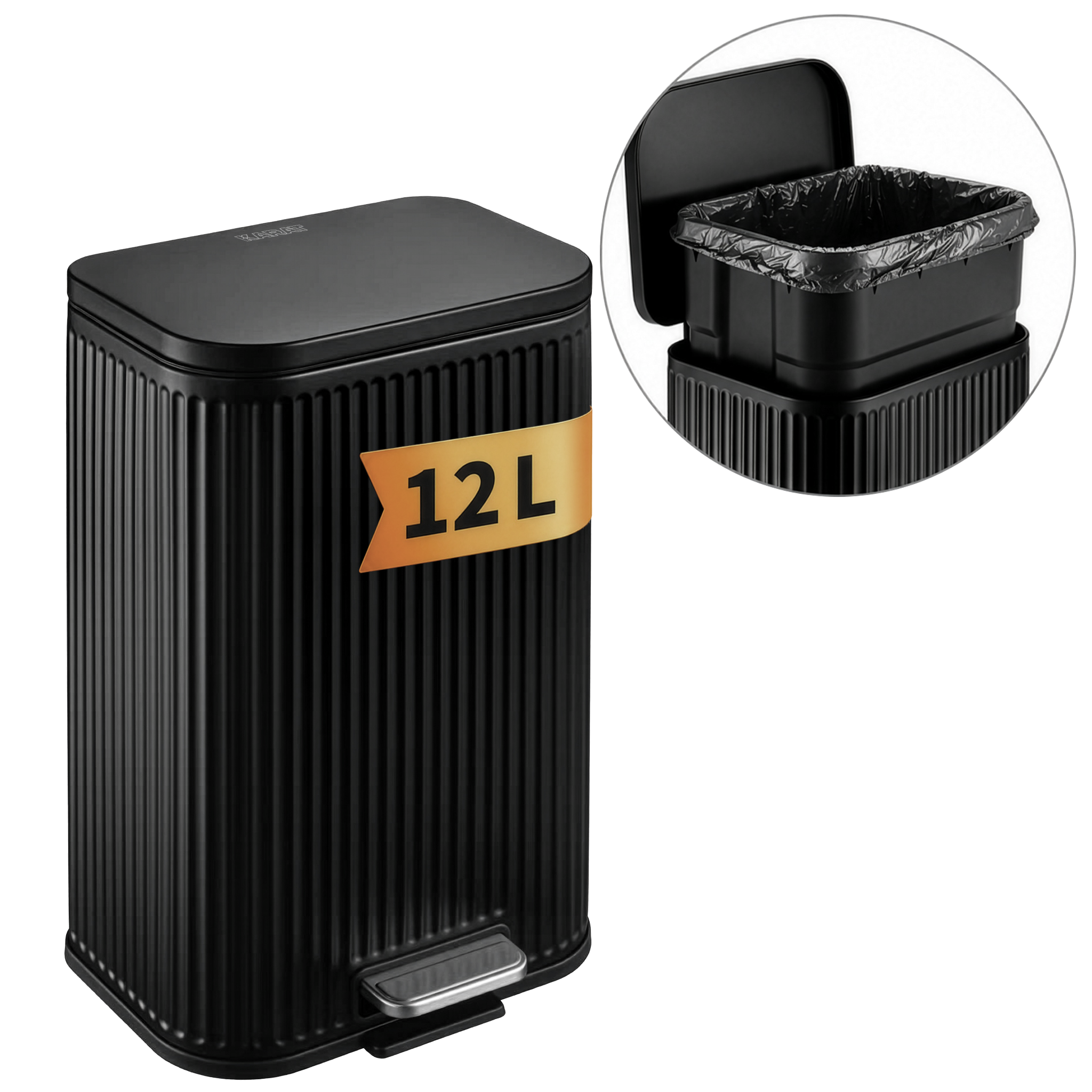 Poubelle De Cuisine Miles, Noir, 12 Litres