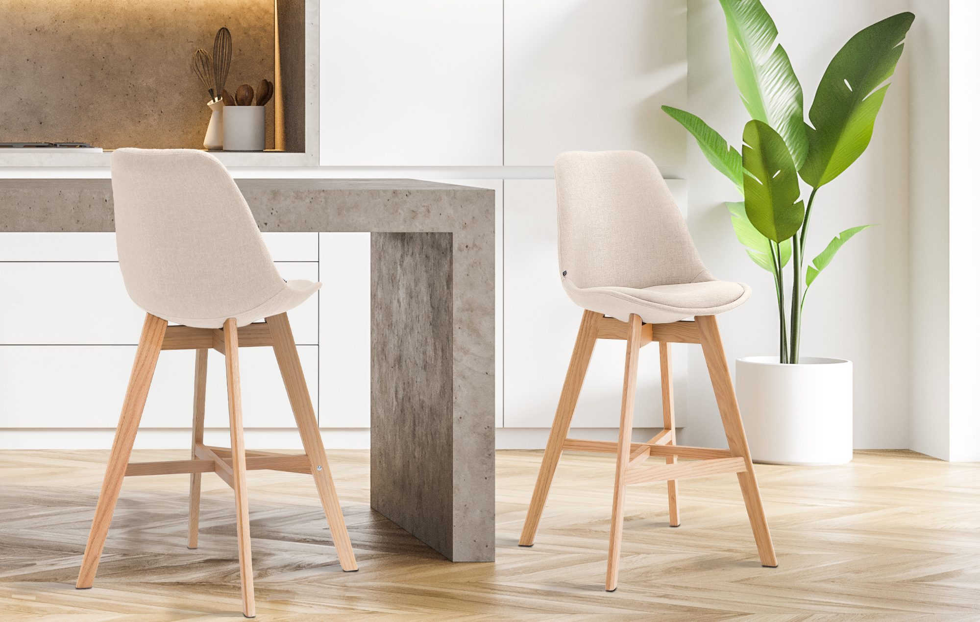 Tabouret De Bar Cannes Tissu Natura Crème