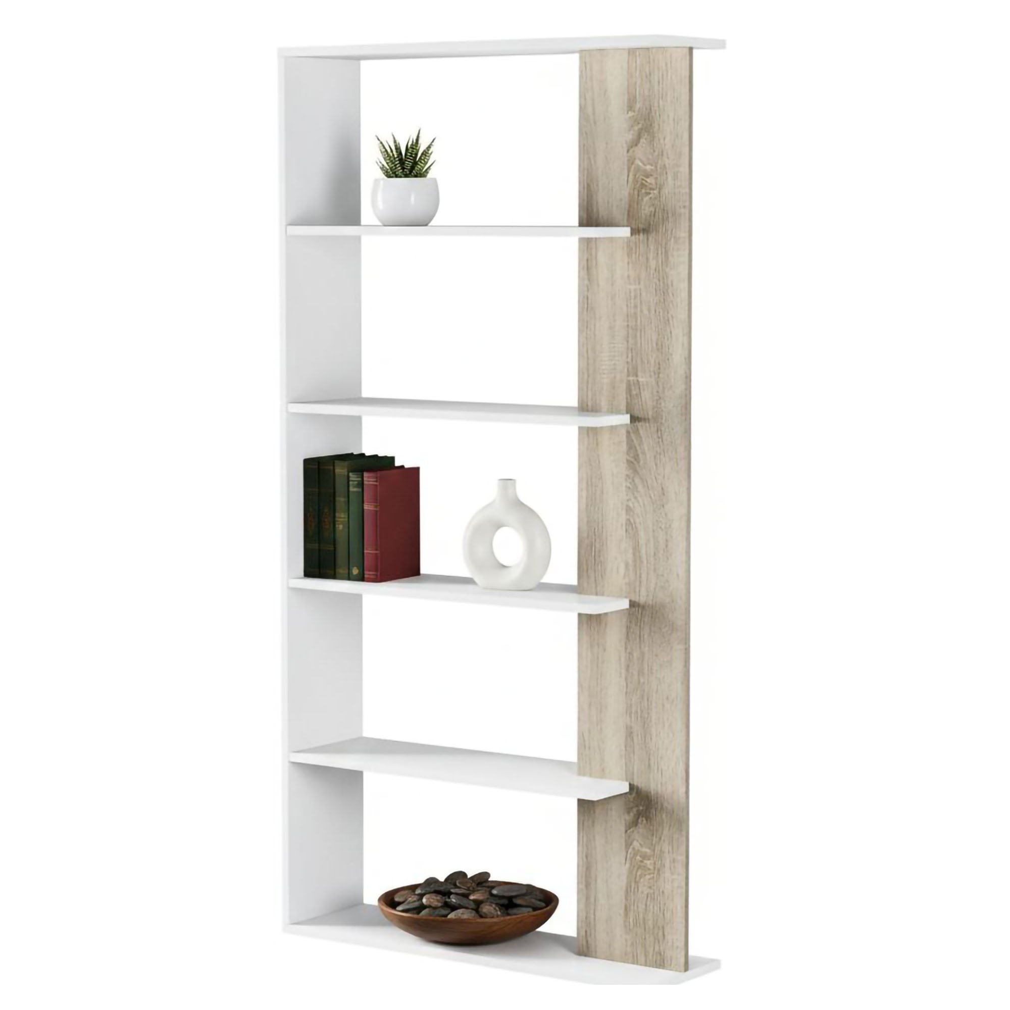 Bibliothèque Effet Bois Beige, Blanc 90x25 Cm