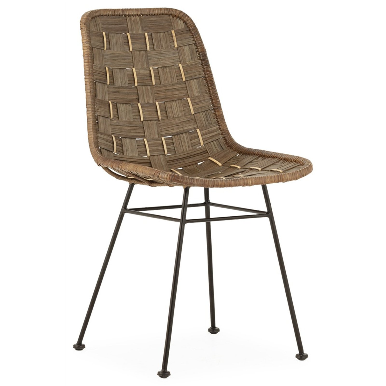 Chaise En Osier Tressé Et Métal Noir - Gris Lavé, Naturel Et Noir