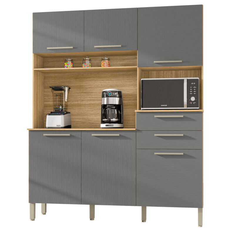 Buffet De Cuisine Beaux Meubles Pas Chers 6 Portes 2 Tiroirs 160,7 X 196 X 38,8 Cm Chêne Gris