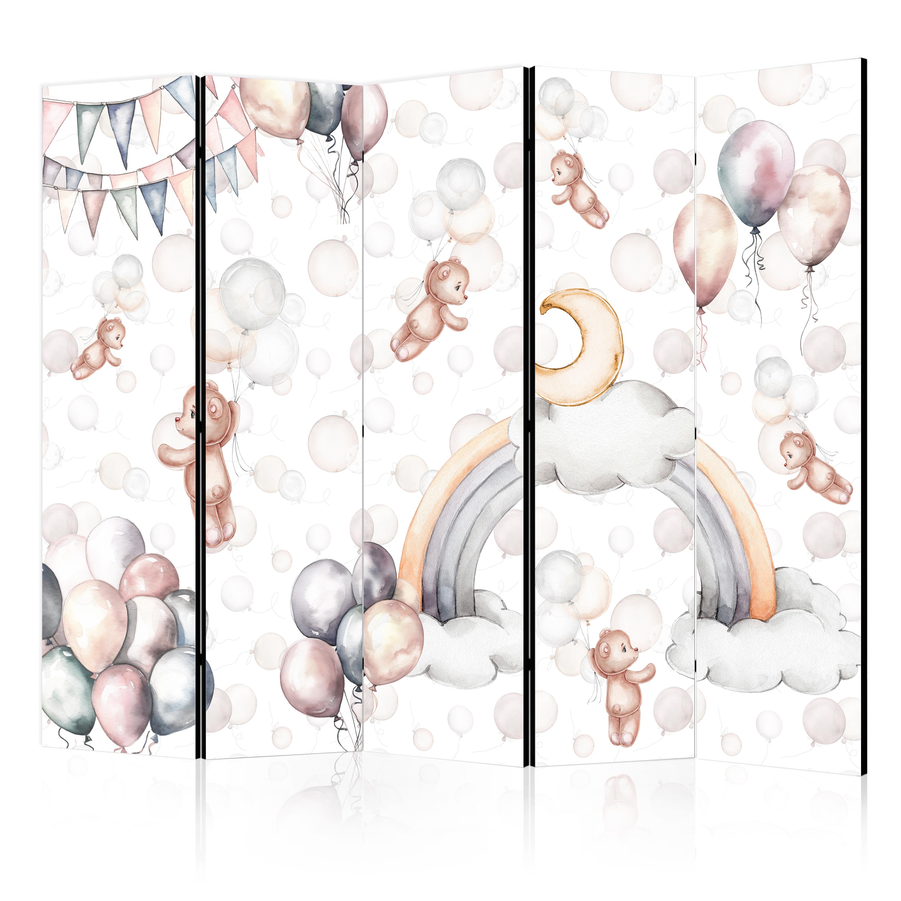 Paravent - Ours Brun Clair Volant Parmi Des Ballons -teintes Pastel 225x172