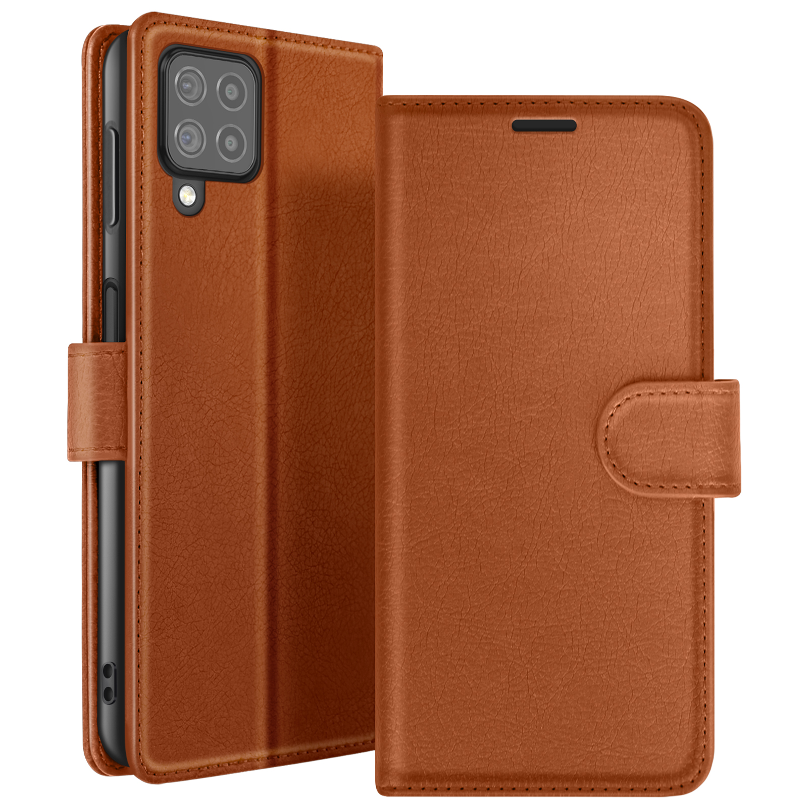 Étui Portefeuille Pour Galaxy M22 / M32 / A22 Support Et Languette Magnétique Marron Zanaé
