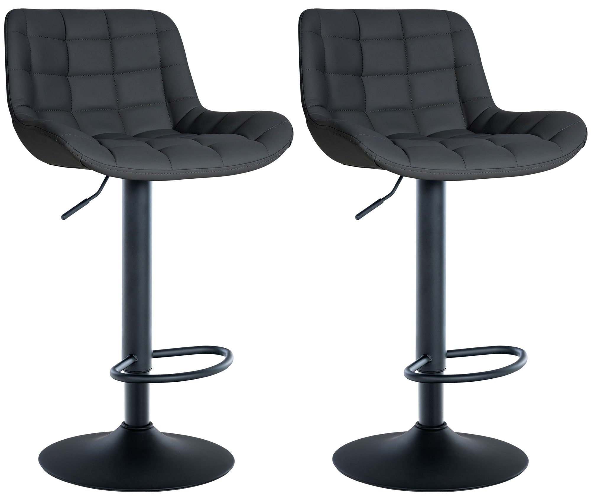 Lot De 2 Tabourets De Bar Structure Métallique Noir Assise En Pvc Noir Avec 10_0004441