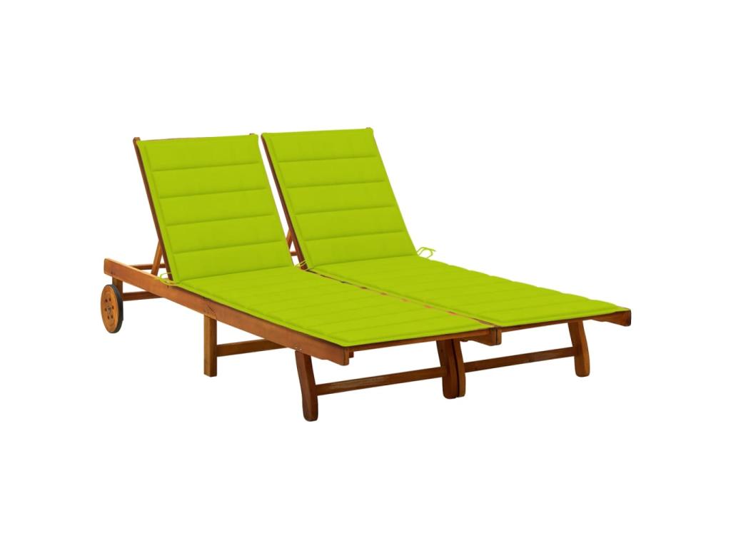Transat Chaise Longue Bain De Soleil Lit De Jardin Terrasse Meuble D'extérieur 2 Places Avec Coussins Acacia Solide 02_0
