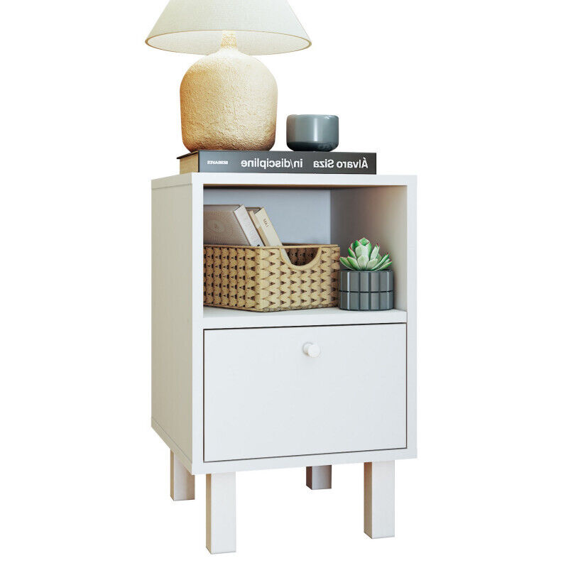 Chevet Beaux Meubles Pas Chers 1 Porte 2 Niches 33 X 35 X 53 Cm Blanc Bois