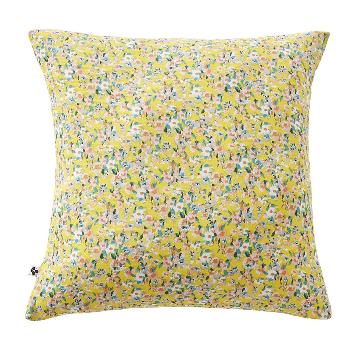 Simone - Taie D'oreiller 60x60cm Gaze De Coton Jaune Imprimé Floral